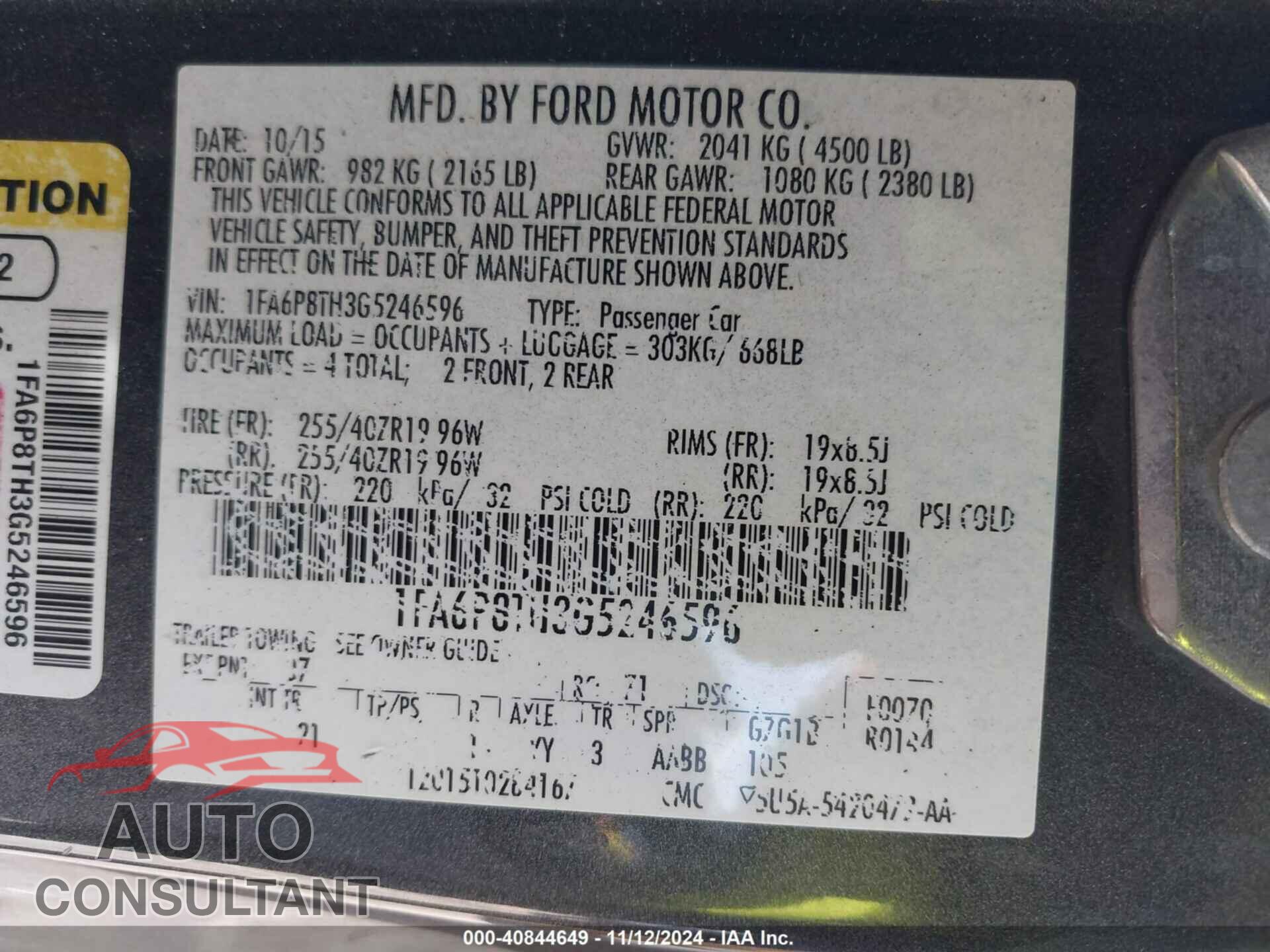 FORD MUSTANG 2016 - 1FA6P8TH3G5246596