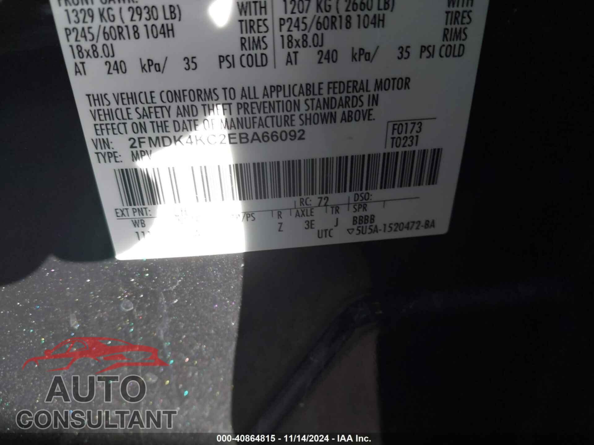 FORD EDGE 2014 - 2FMDK4KC2EBA66092