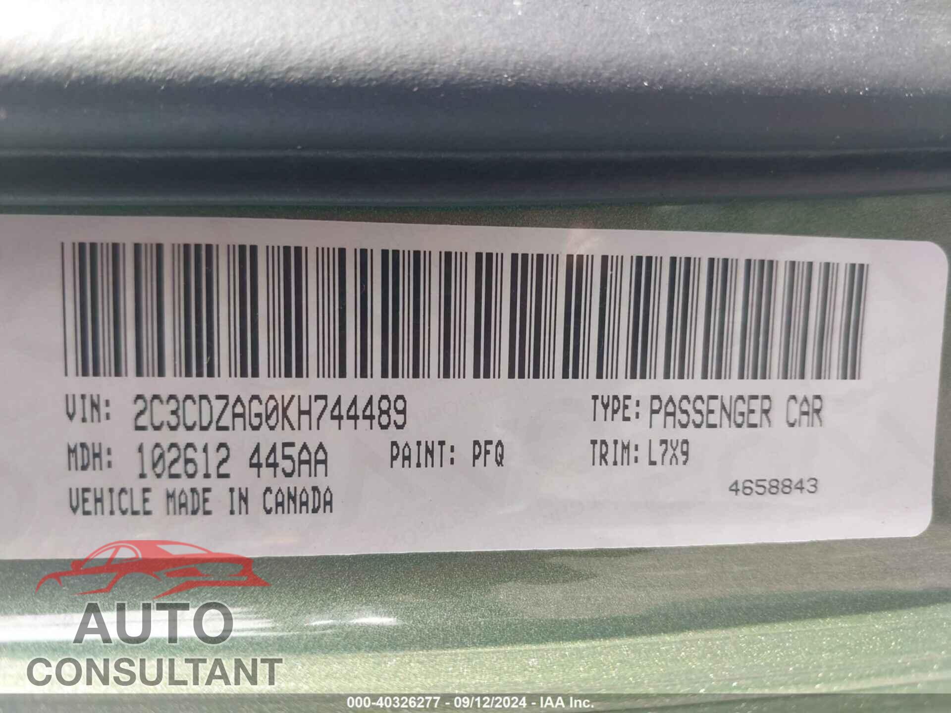 DODGE CHALLENGER 2019 - 2C3CDZAG0KH744489