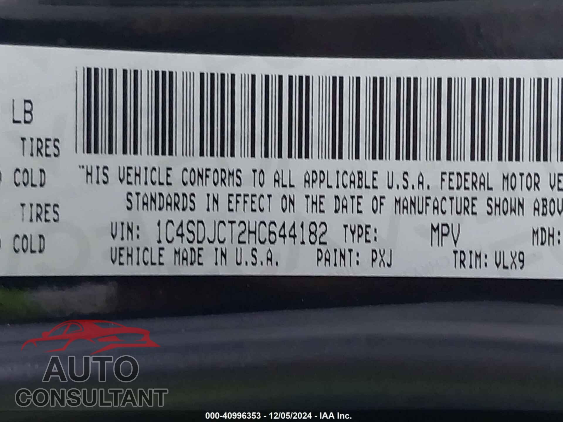 DODGE DURANGO 2017 - 1C4SDJCT2HC644182