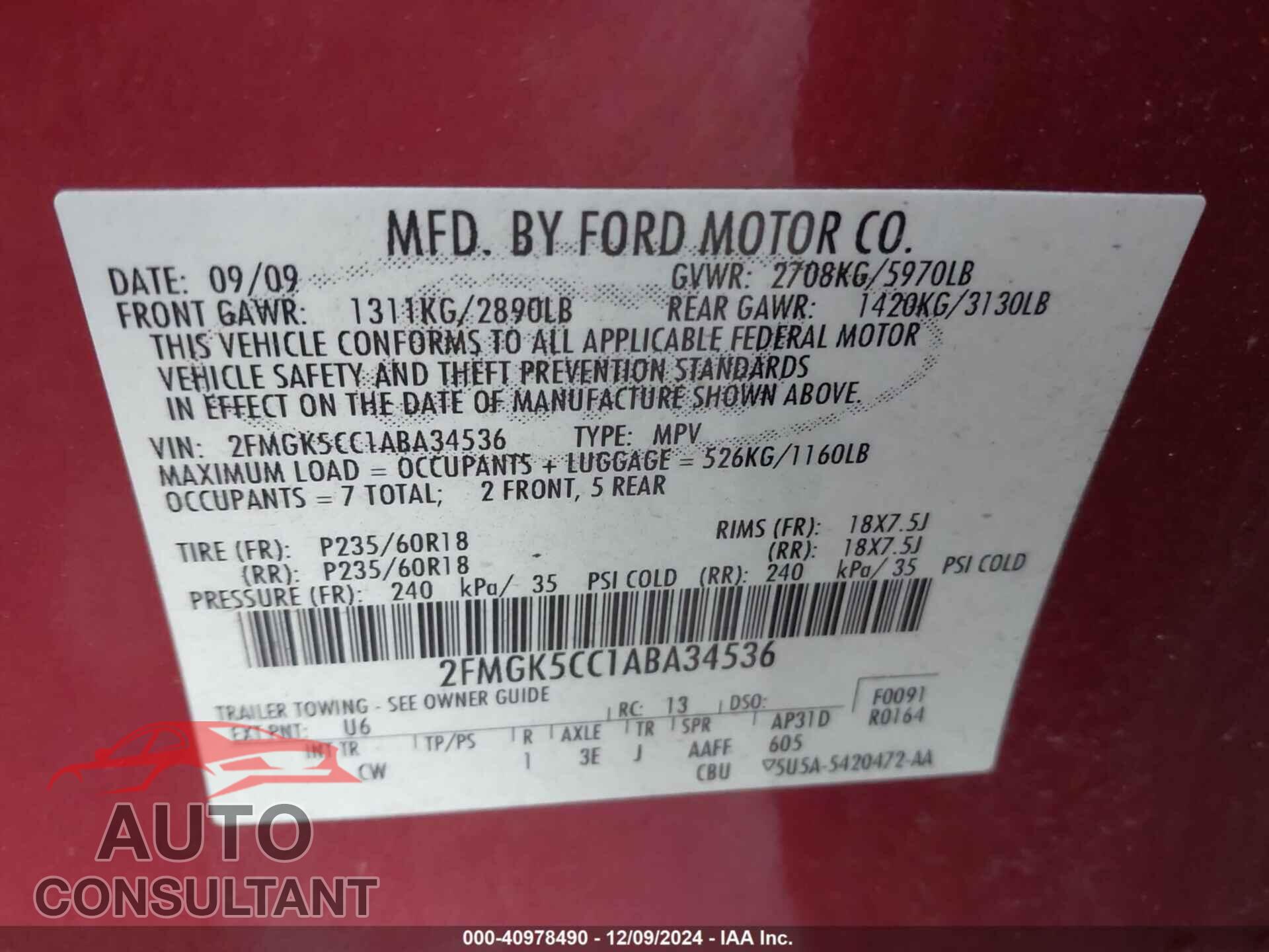 FORD FLEX 2010 - 2FMGK5CC1ABA34536