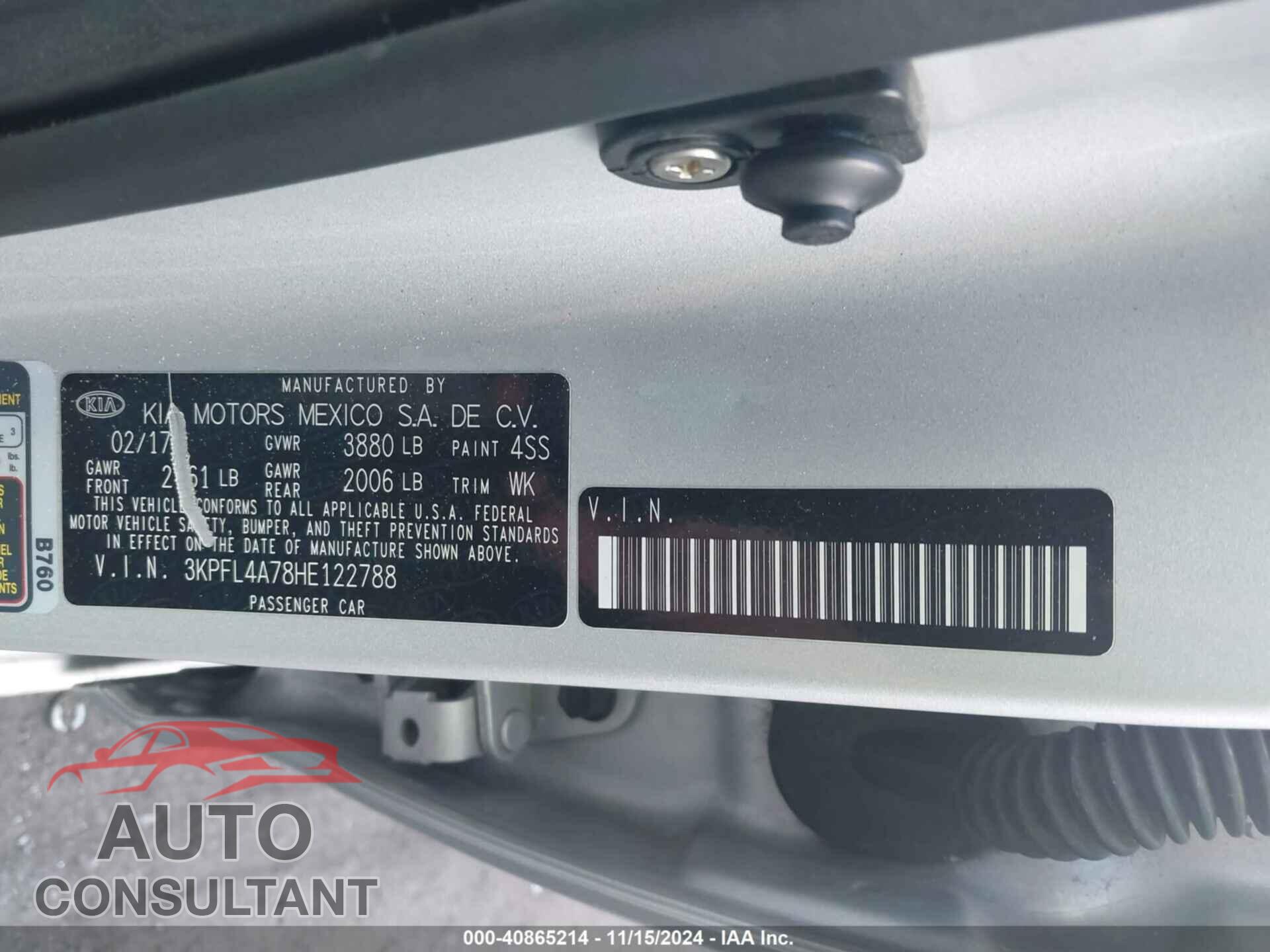 KIA FORTE 2017 - 3KPFL4A78HE122788