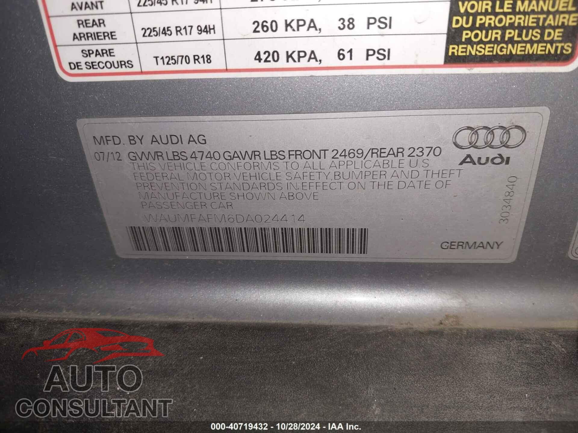 AUDI A3 2013 - WAUMFAFM6DA024414