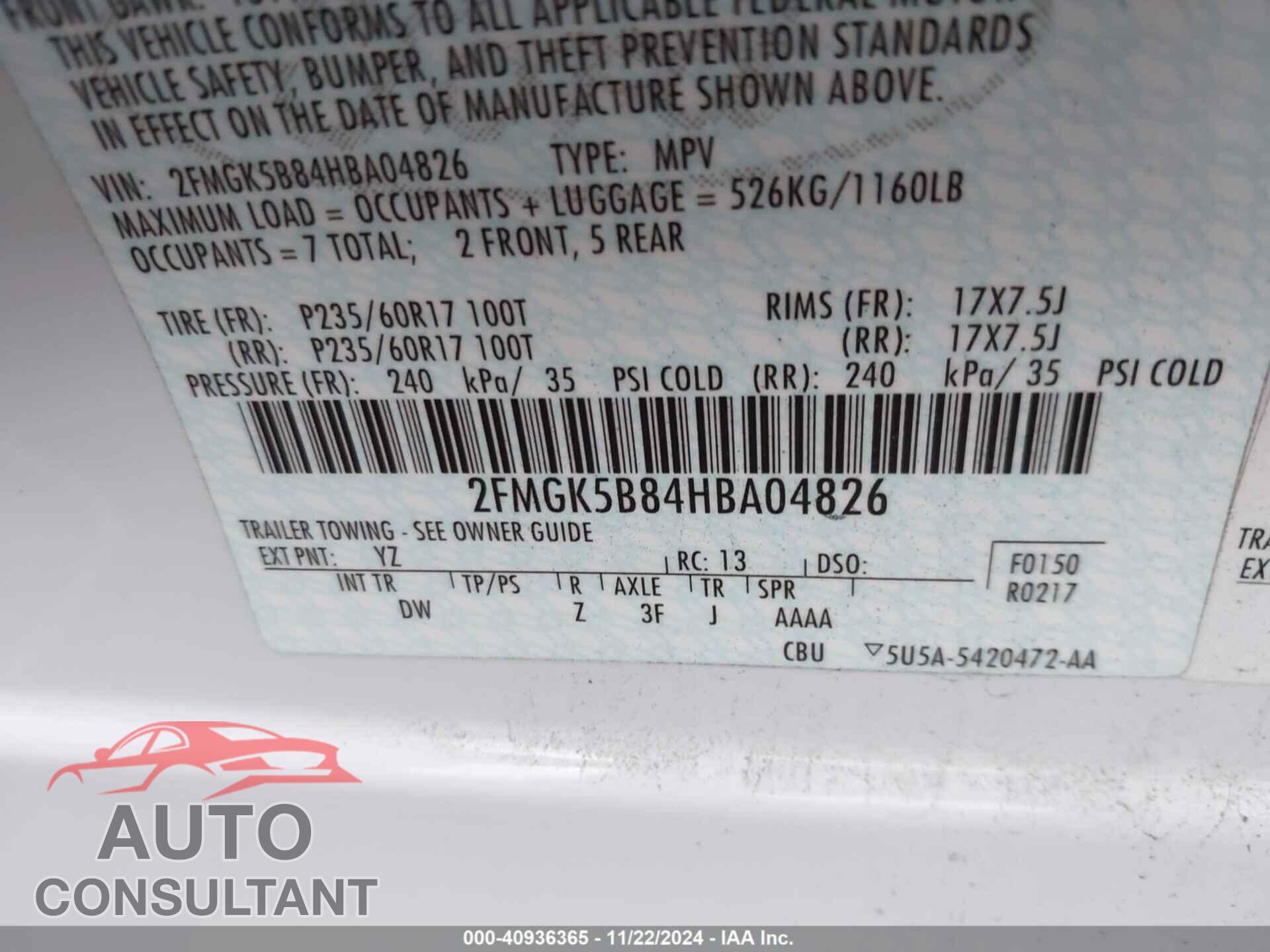FORD FLEX 2017 - 2FMGK5B84HBA04826