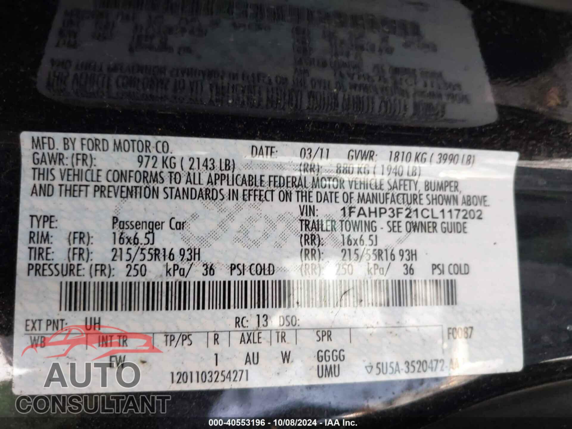 FORD FOCUS 2012 - 1FAHP3F21CL117202