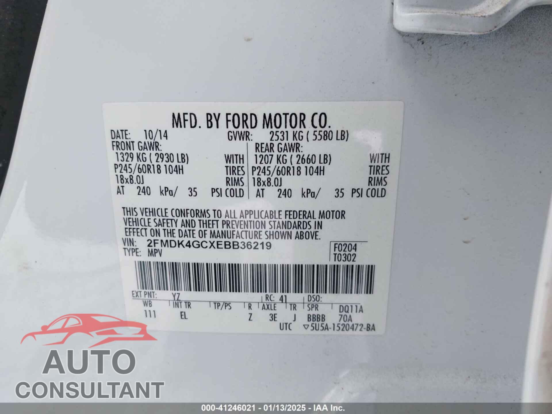 FORD EDGE 2014 - 2FMDK4GCXEBB36219