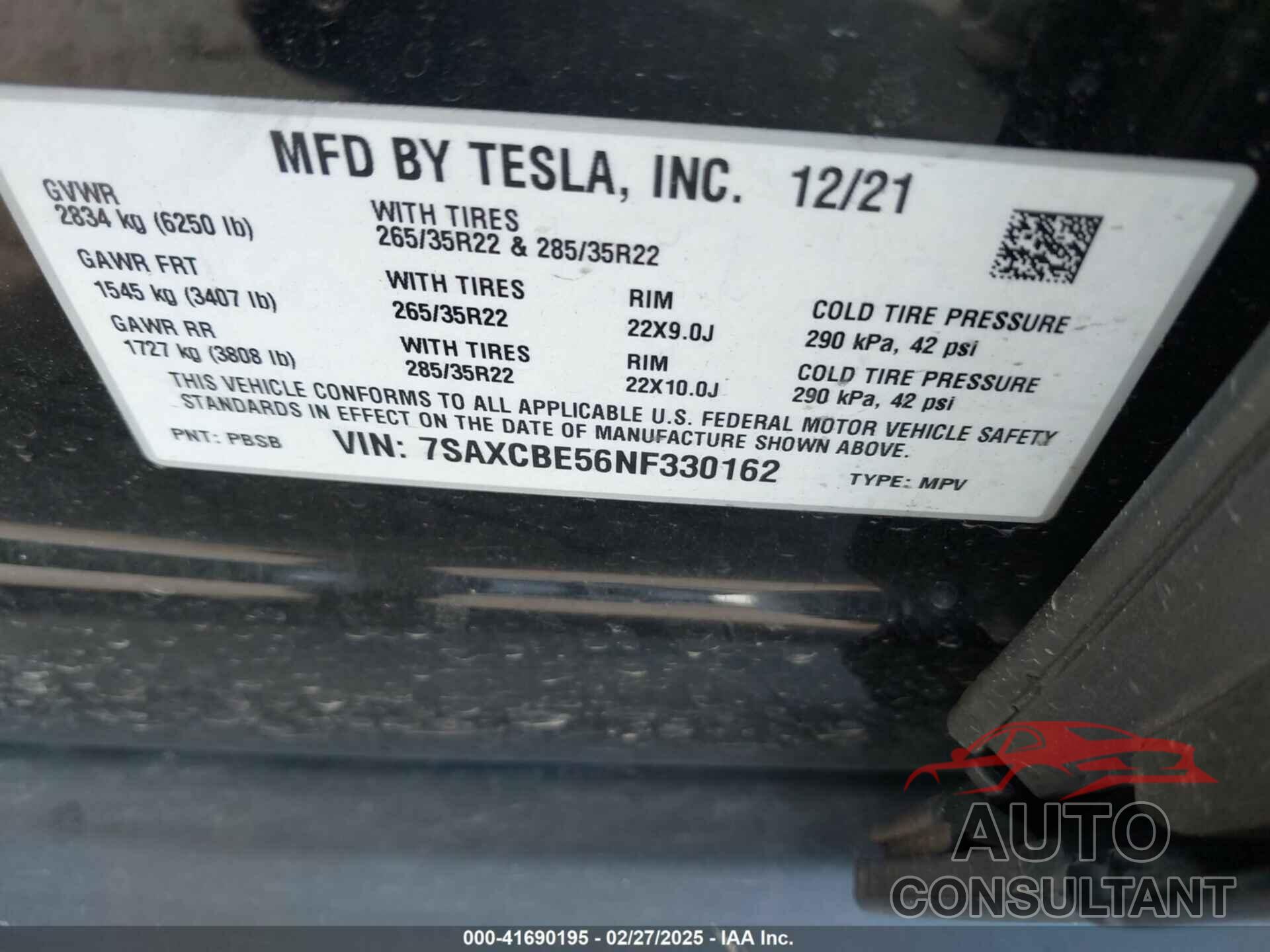TESLA MODEL X 2022 - 7SAXCBE56NF330162