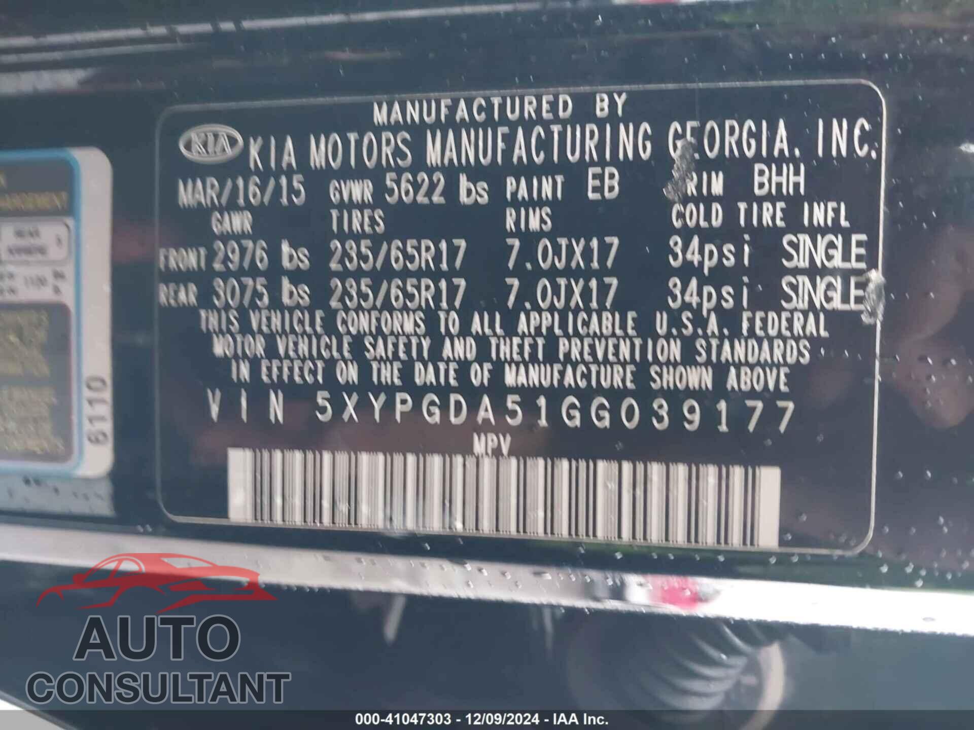 KIA SORENTO 2016 - 5XYPGDA51GG039177