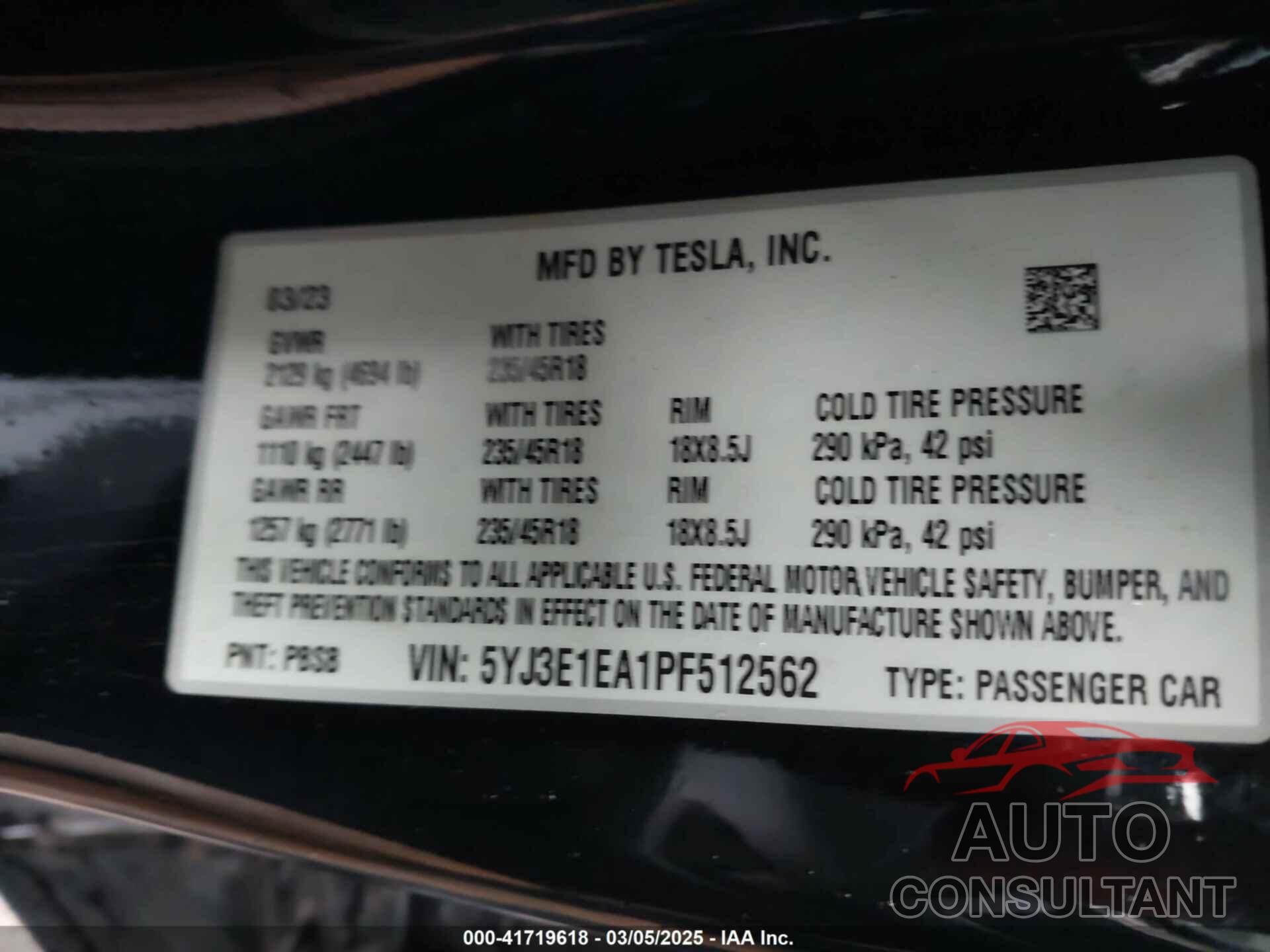 TESLA MODEL 3 2023 - 5YJ3E1EA1PF512562