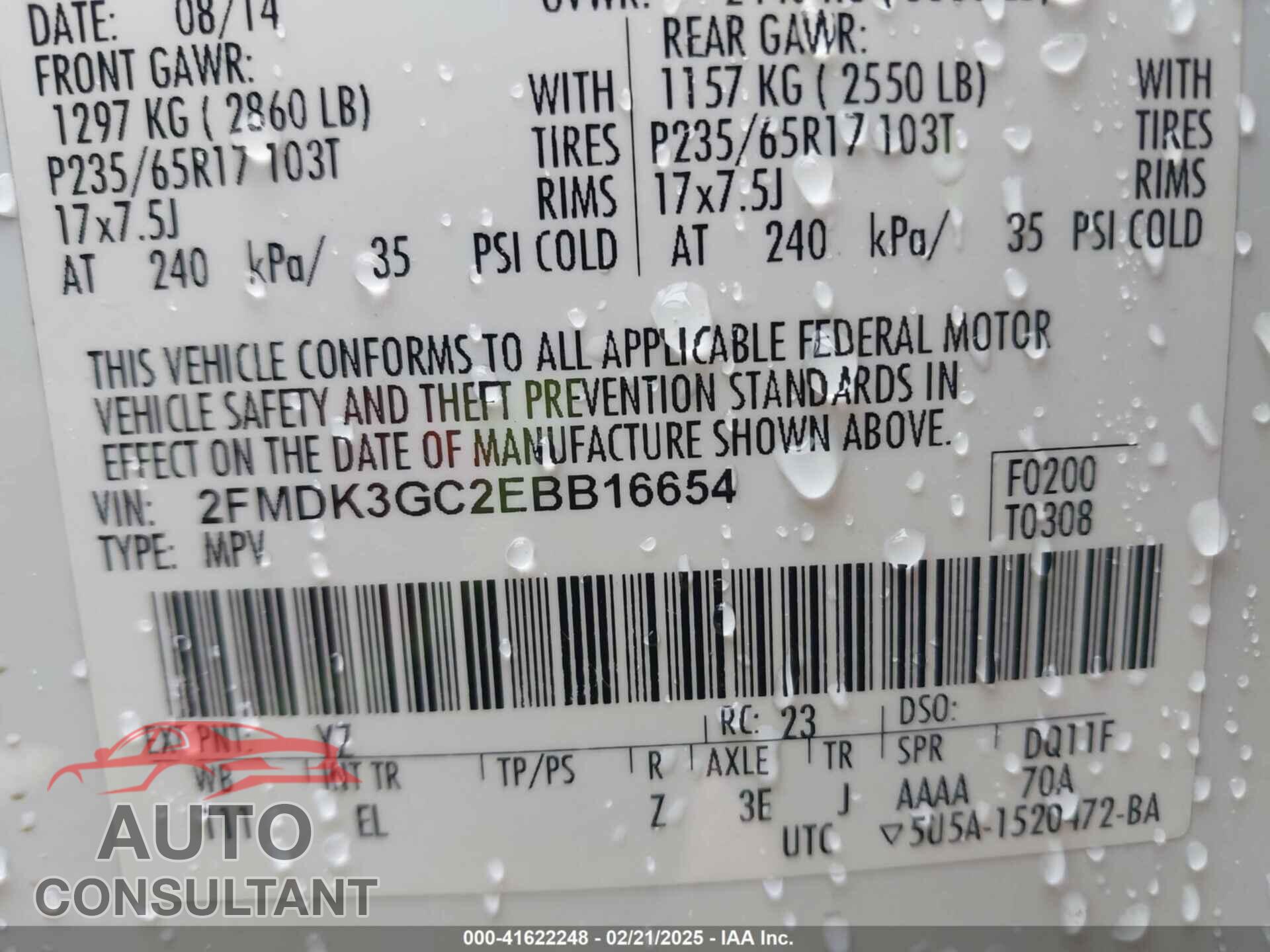FORD EDGE 2014 - 2FMDK3GC2EBB16654