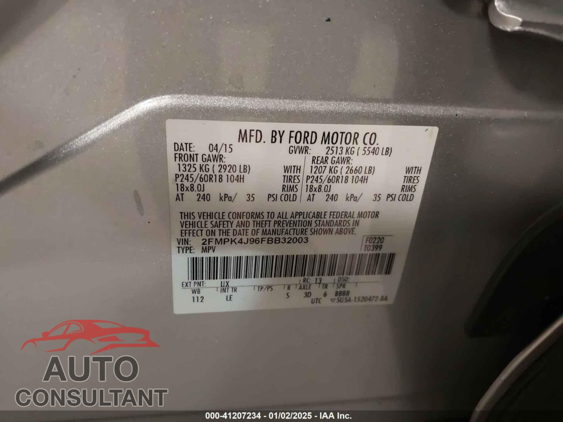 FORD EDGE 2015 - 2FMPK4J96FBB32003