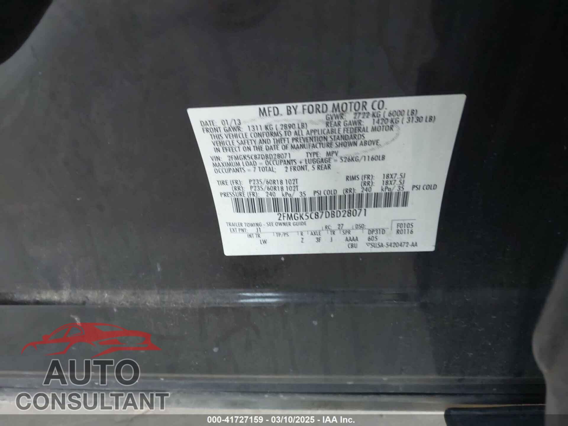 FORD FLEX 2013 - 2FMGK5C87DBD28071