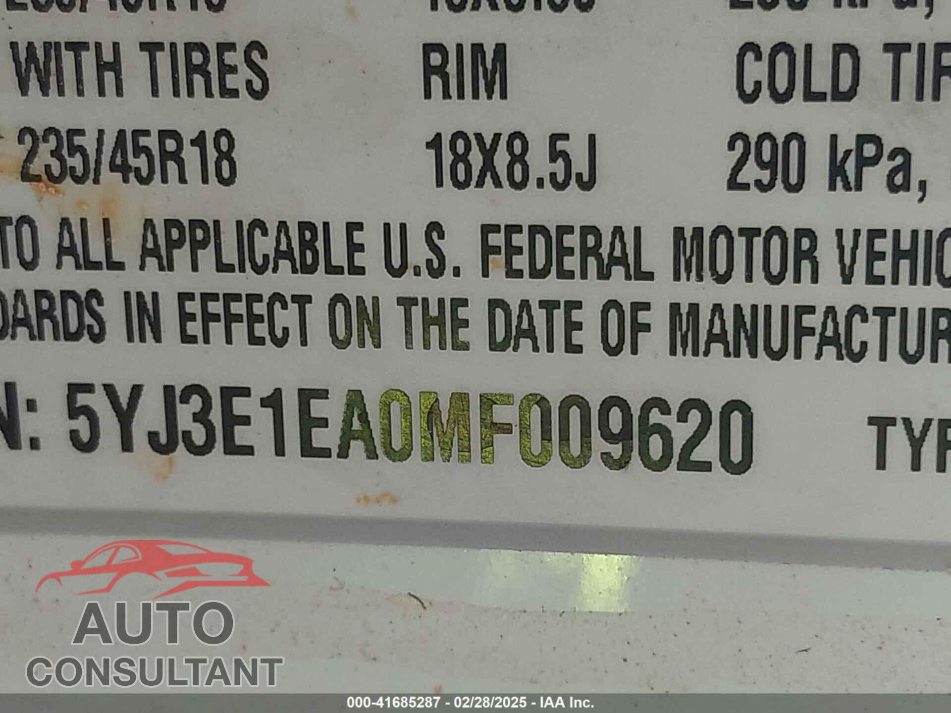 TESLA MODEL 3 2021 - 5YJ3E1EA0MF009620