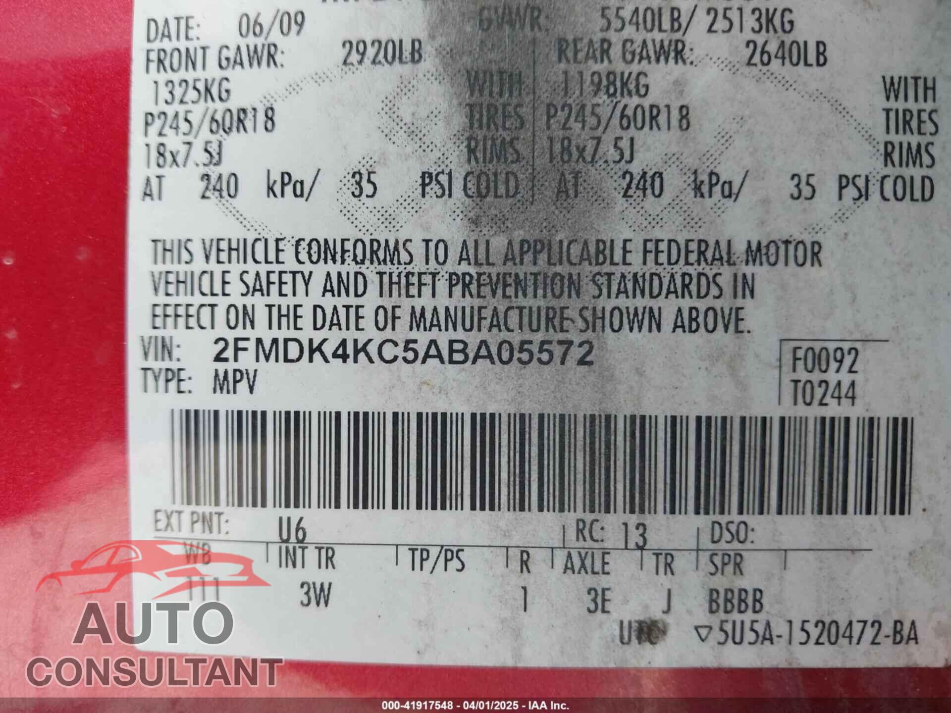 FORD EDGE 2010 - 2FMDK4KC5ABA05572
