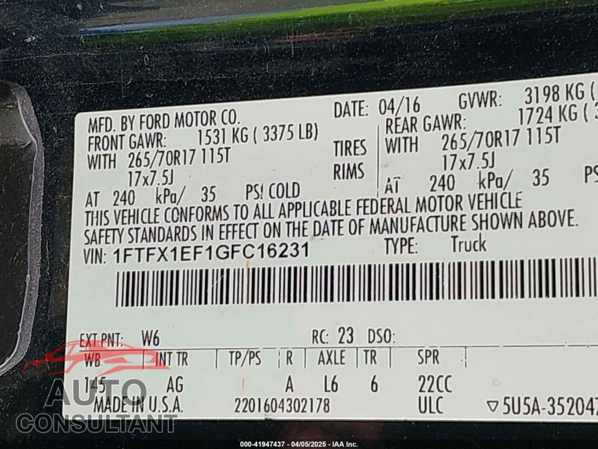 FORD F-150 2016 - 1FTFX1EF1GFC16231