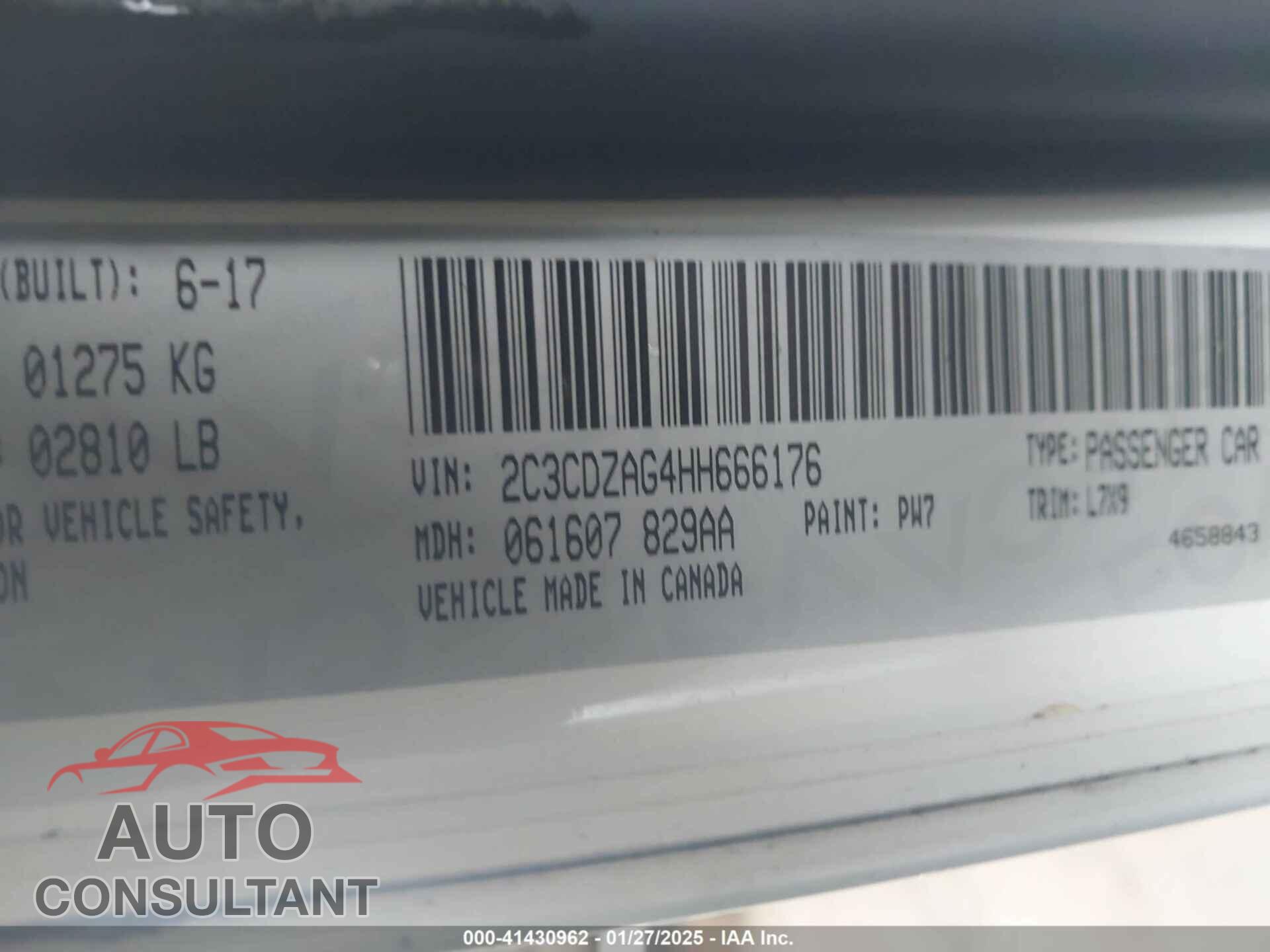 DODGE CHALLENGER 2017 - 2C3CDZAG4HH666176