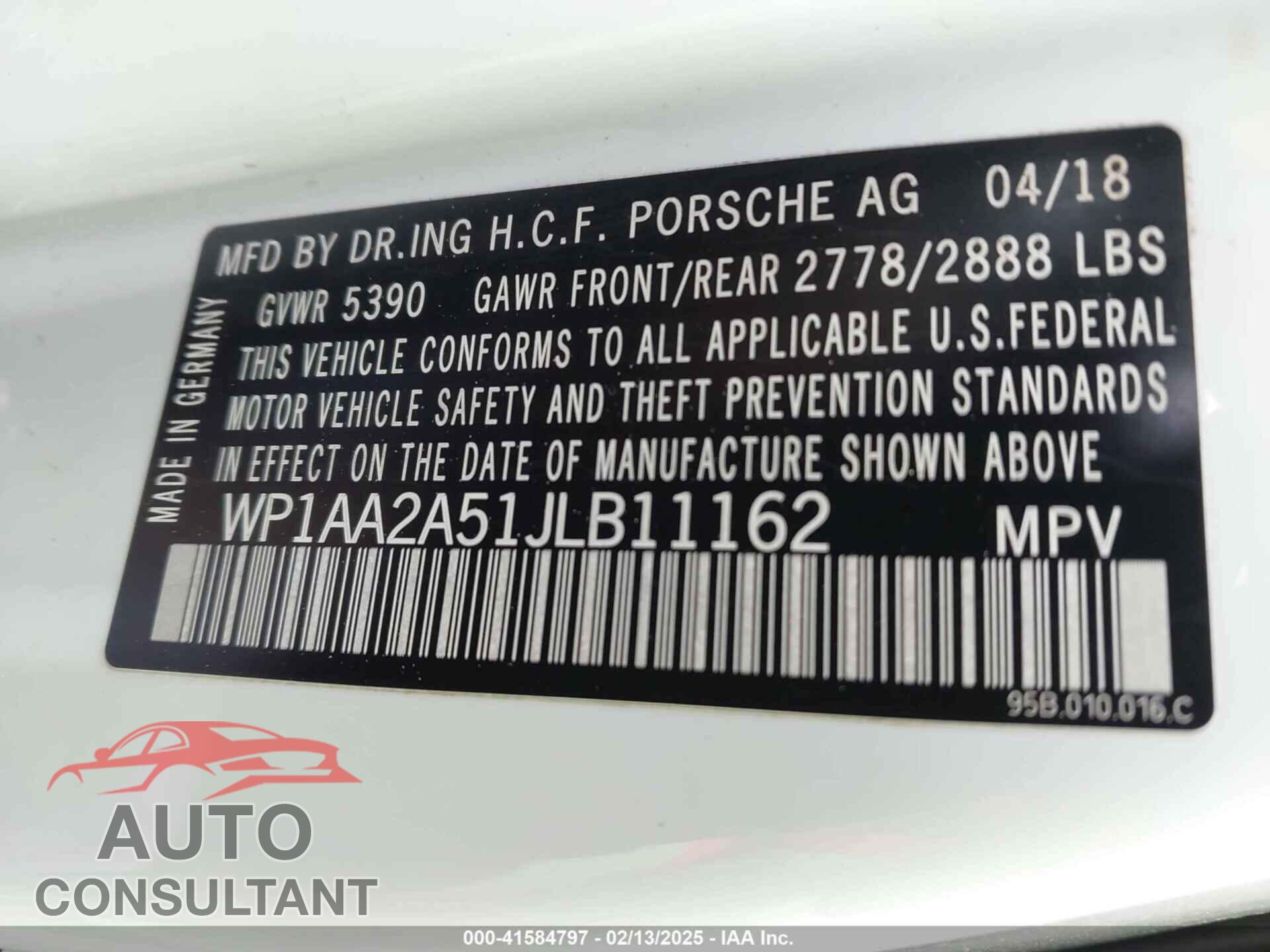 PORSCHE MACAN 2018 - WP1AA2A51JLB11162
