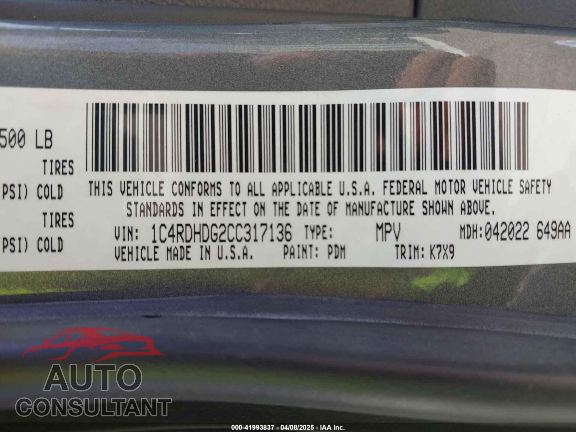 DODGE DURANGO 2012 - 1C4RDHDG2CC317136