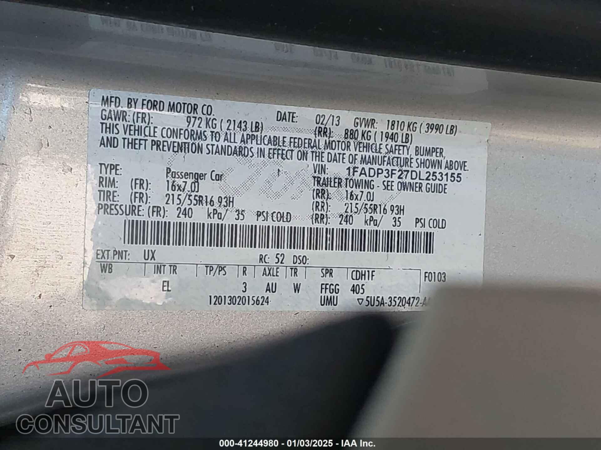FORD FOCUS 2013 - 1FADP3F27DL253155