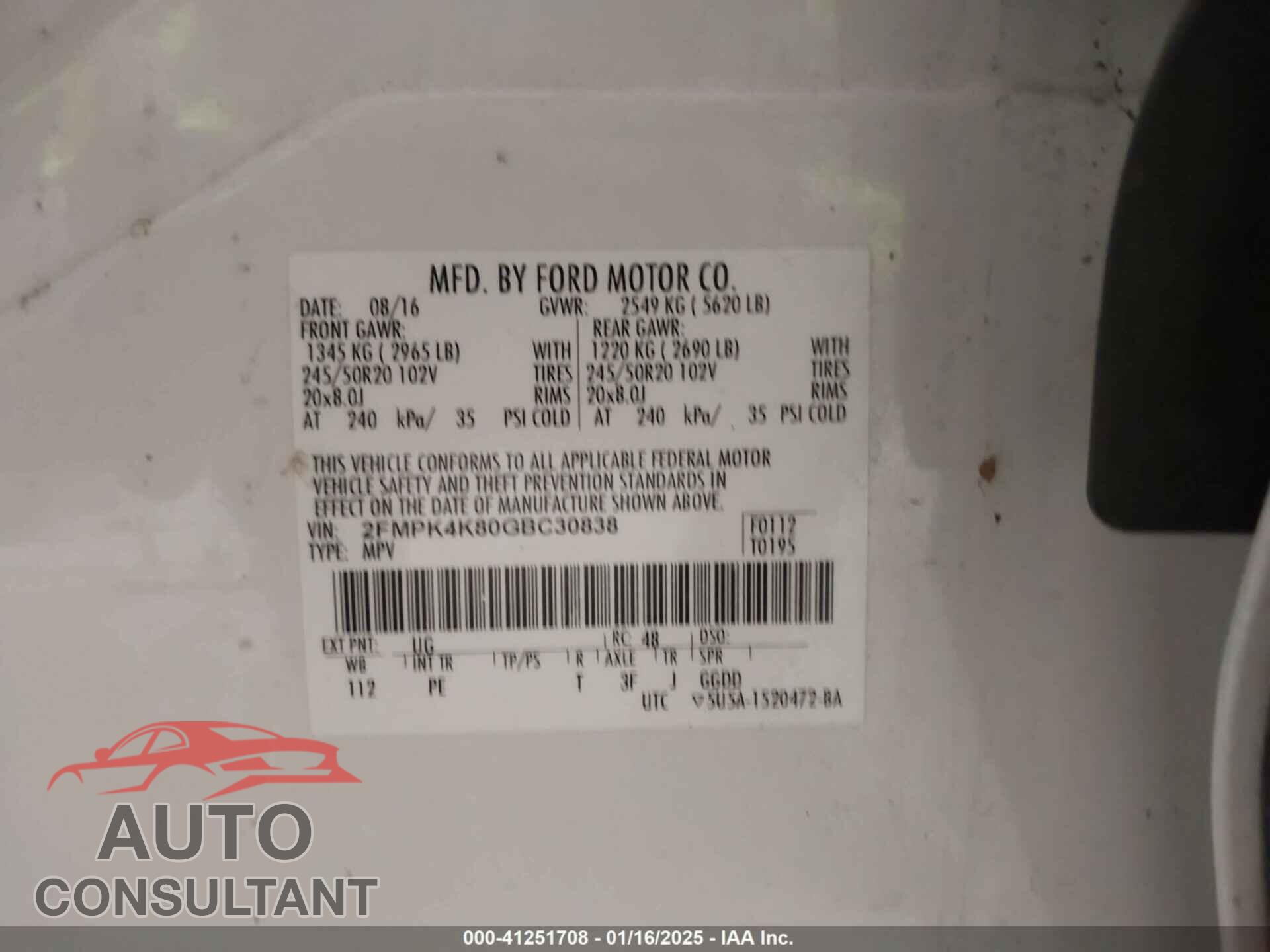 FORD EDGE 2016 - 2FMPK4K80GBC30838