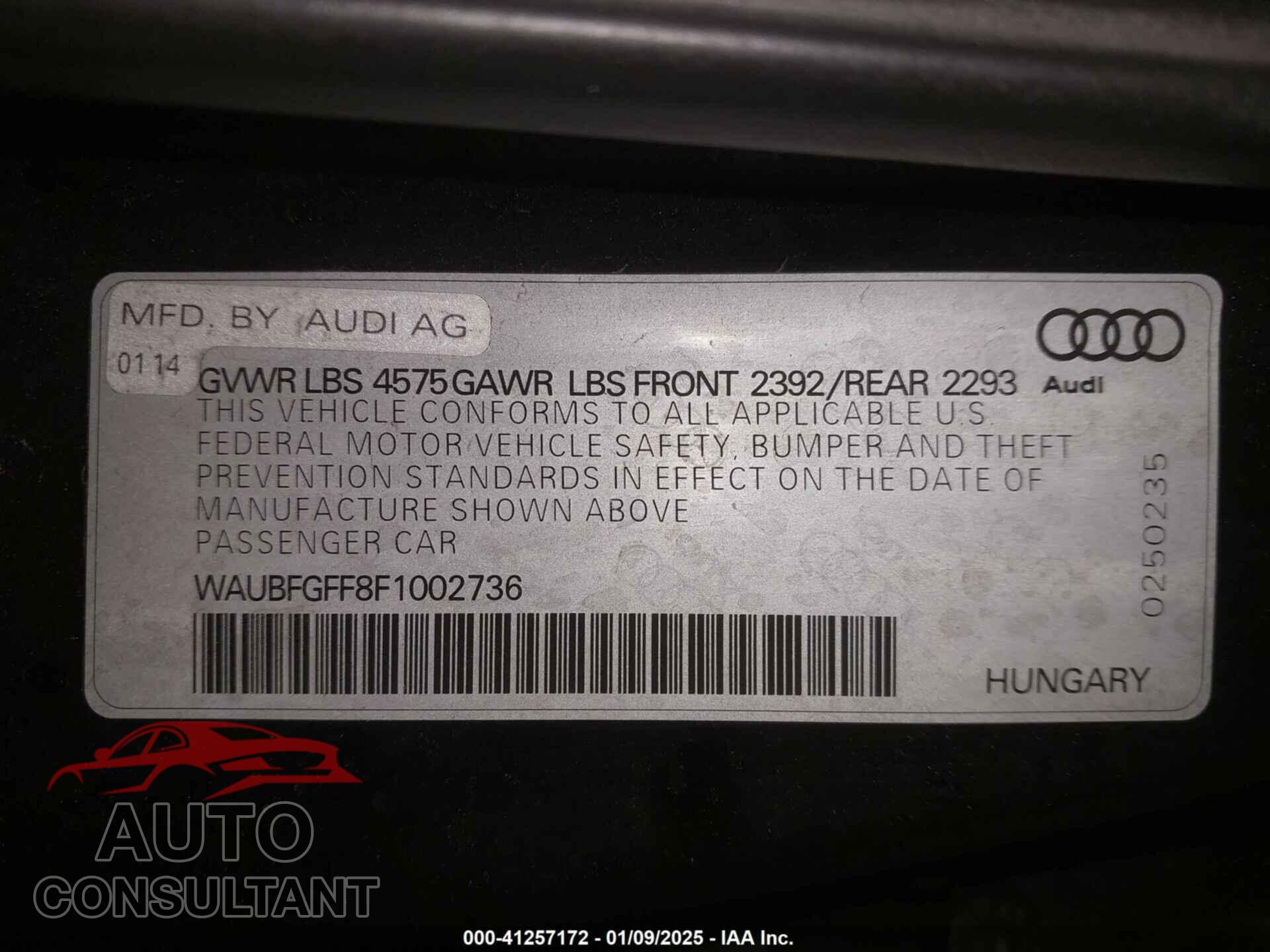 AUDI A3 2015 - WAUBFGFF8F1002736