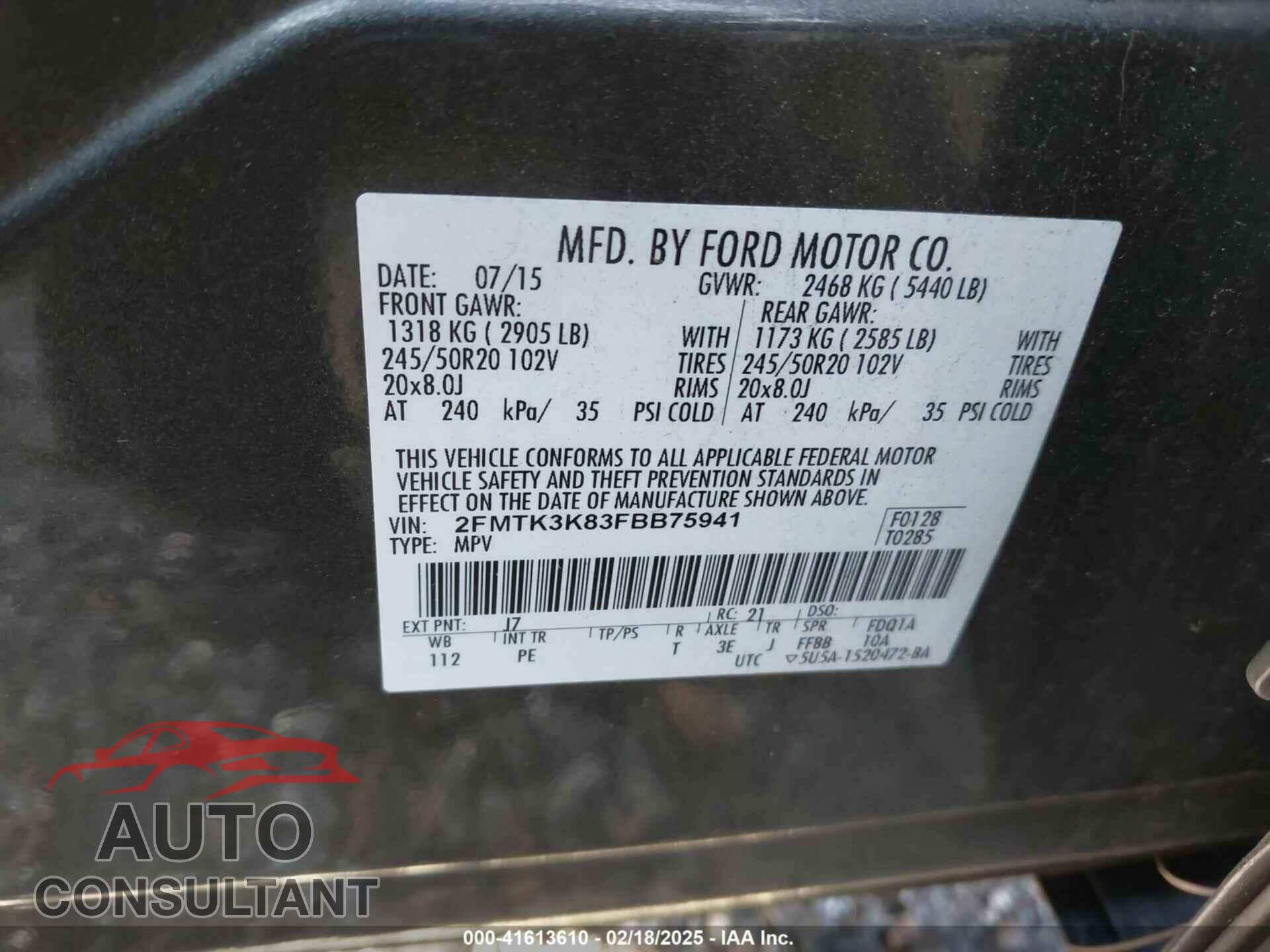 FORD EDGE 2015 - 2FMTK3K83FBB75941