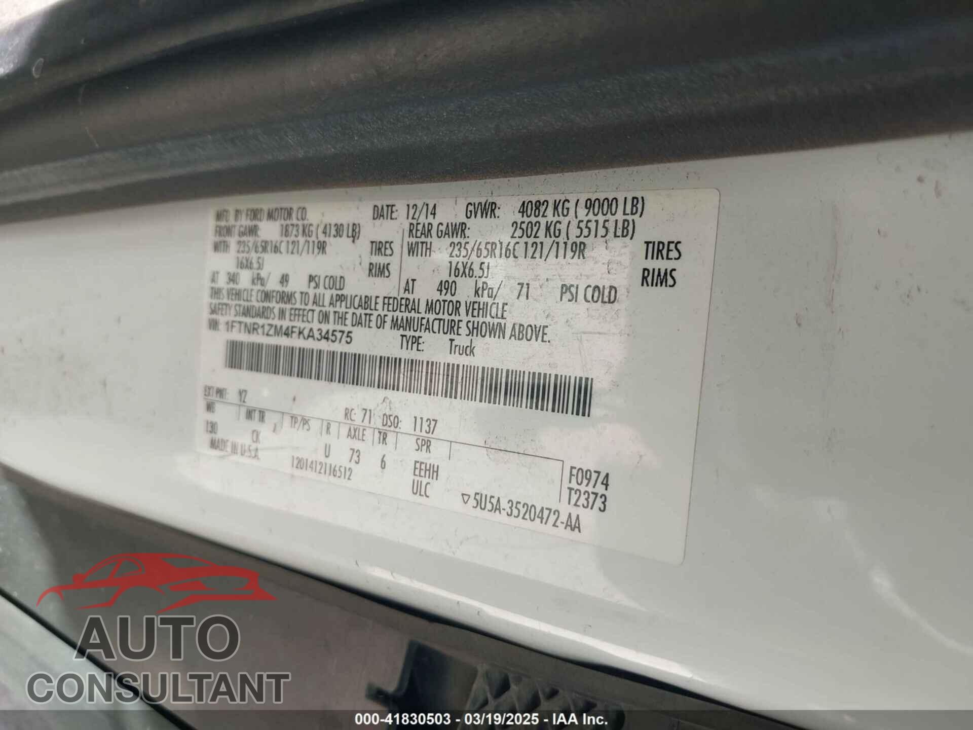 FORD TRANSIT-250 2015 - 1FTNR1ZM4FKA34575