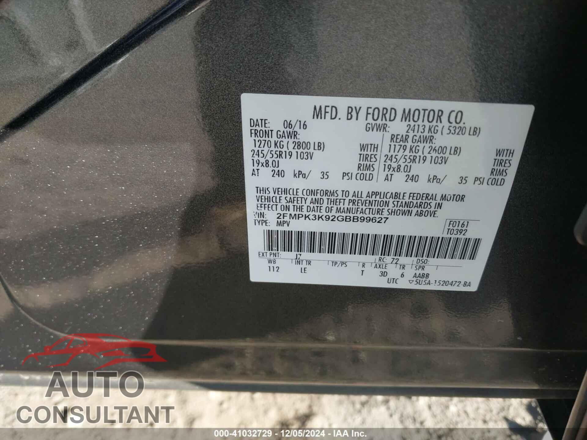 FORD EDGE 2016 - 2FMPK3K92GBB99627