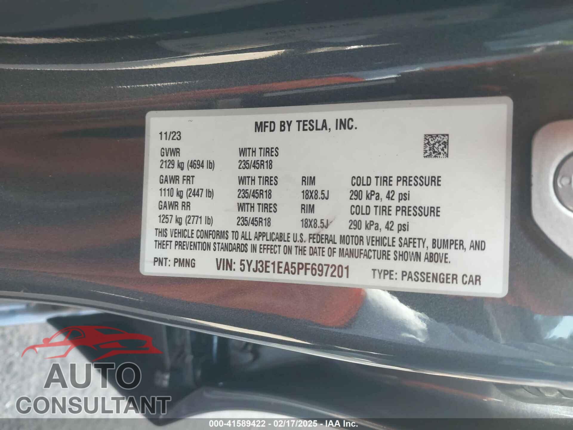TESLA MODEL 3 2023 - 5YJ3E1EA5PF697201