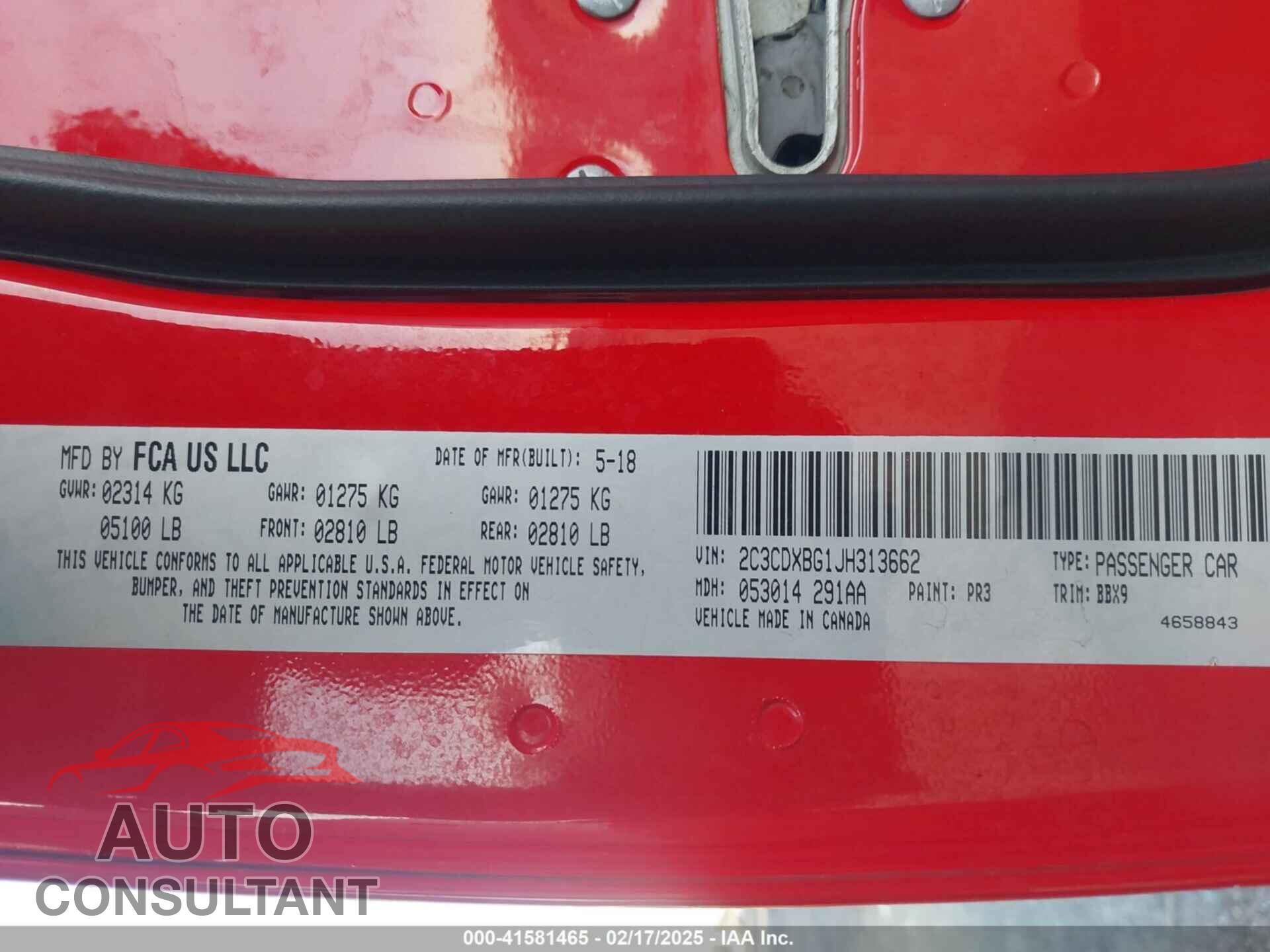 DODGE CHARGER 2018 - 2C3CDXBG1JH313662