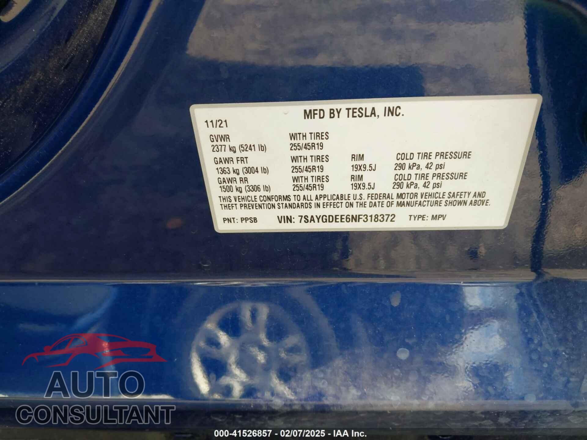 TESLA MODEL Y 2022 - 7SAYGDEE6NF318372