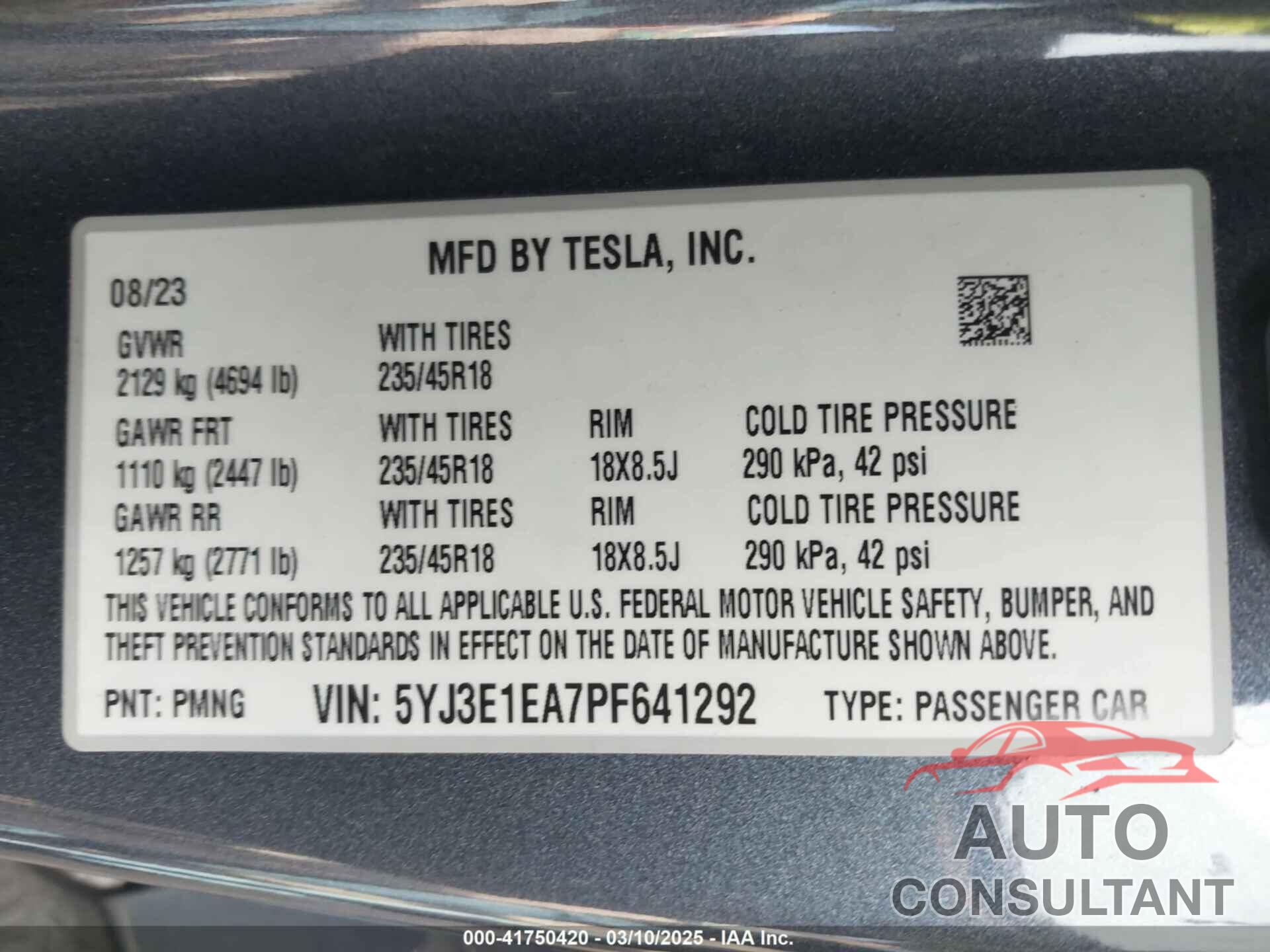 TESLA MODEL 3 2023 - 5YJ3E1EA7PF641292