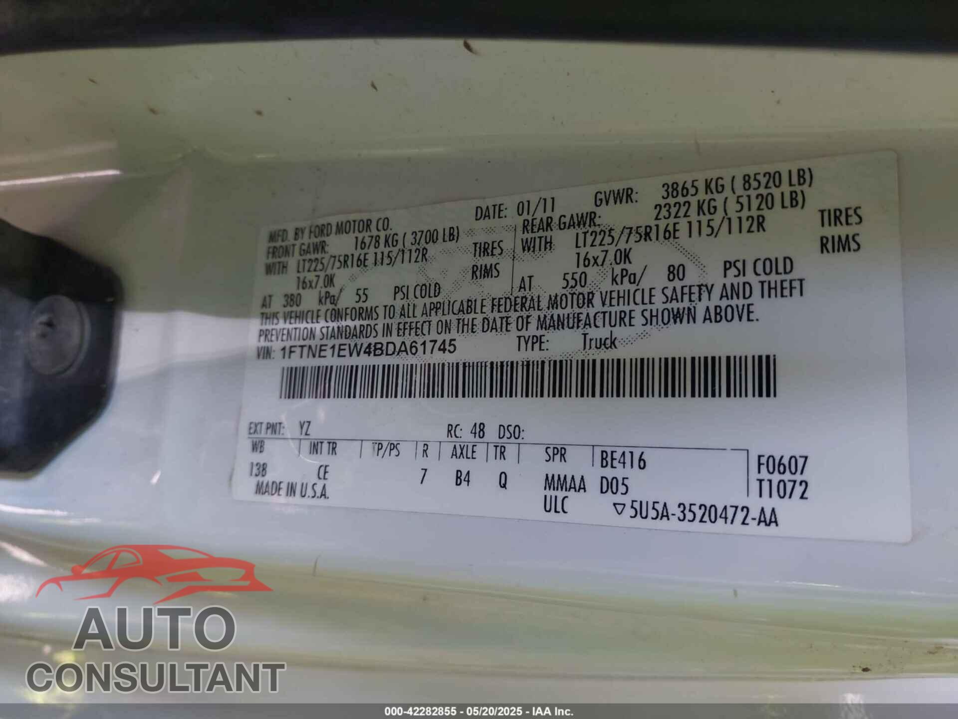 FORD E-150 2011 - 1FTNE1EW4BDA61745