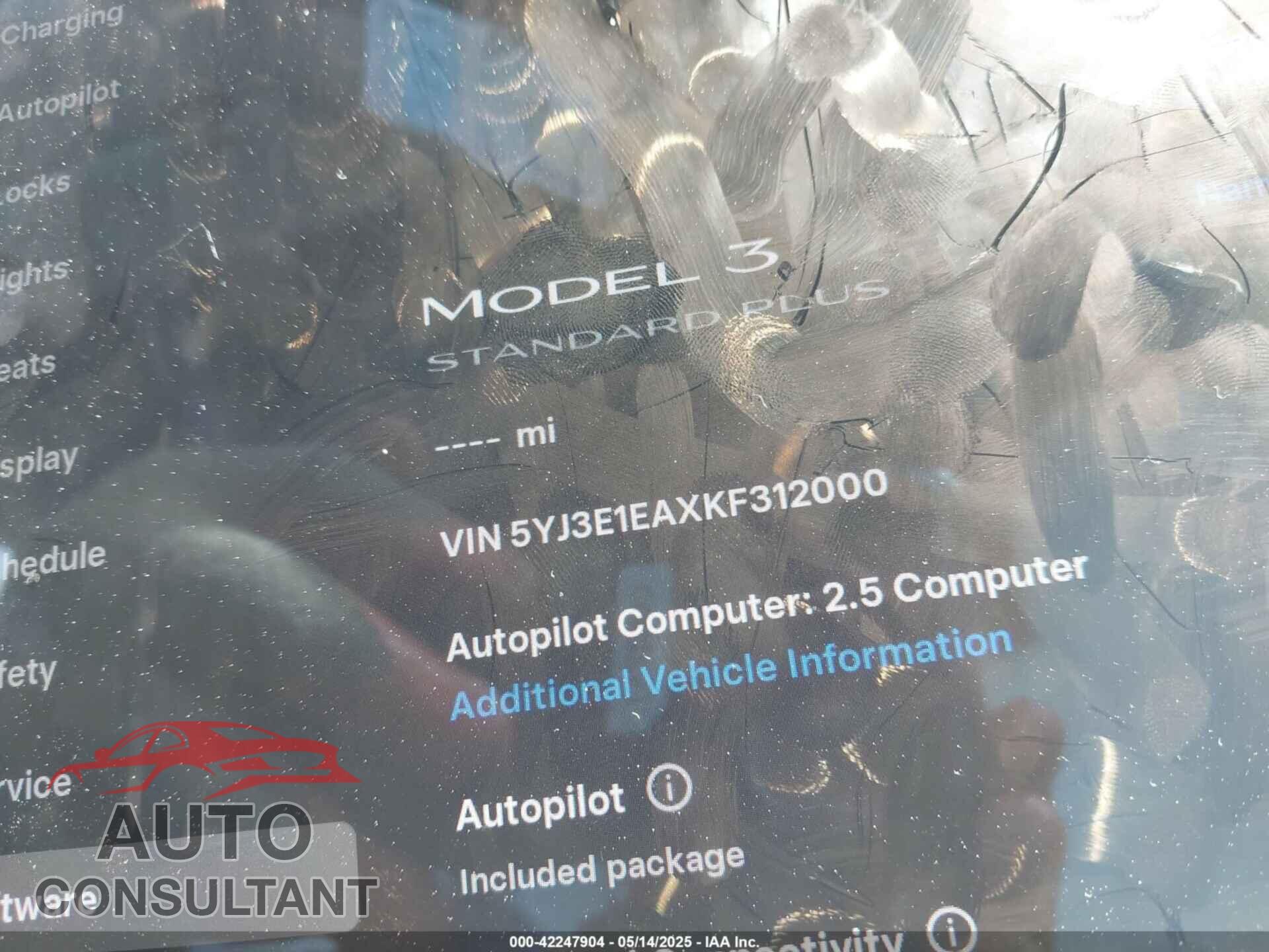 TESLA MODEL 3 2019 - 5YJ3E1EAXKF312000