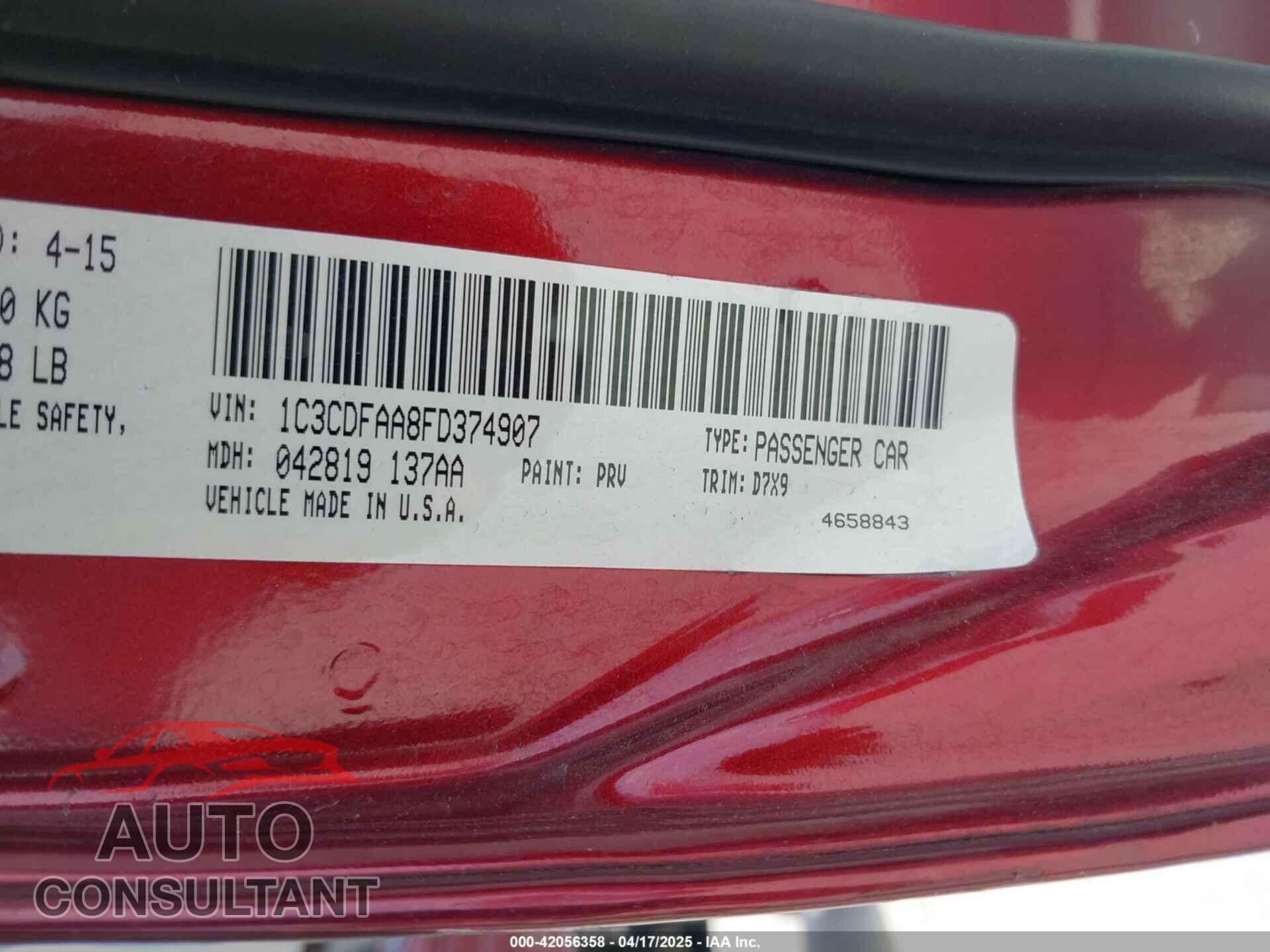 DODGE DART 2015 - 1C3CDFAA8FD374907