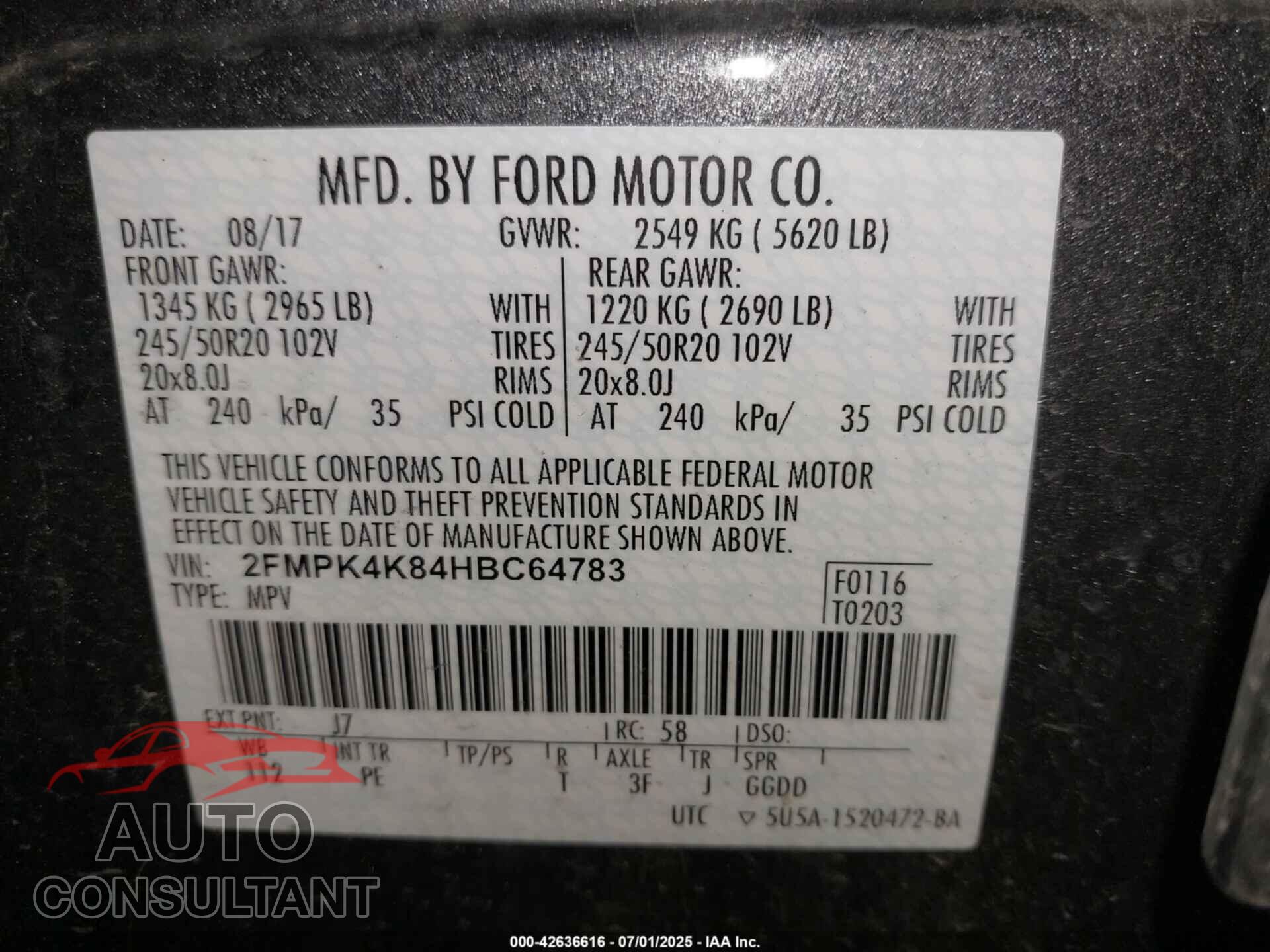 FORD EDGE 2017 - 2FMPK4K84HBC64783