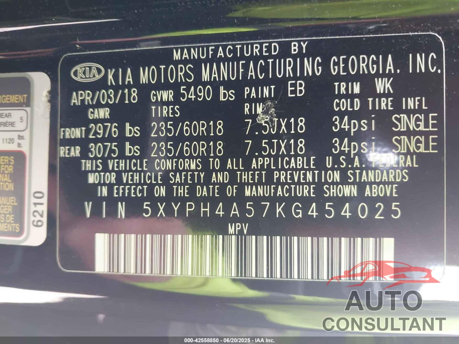 KIA SORENTO 2019 - 5XYPH4A57KG454025