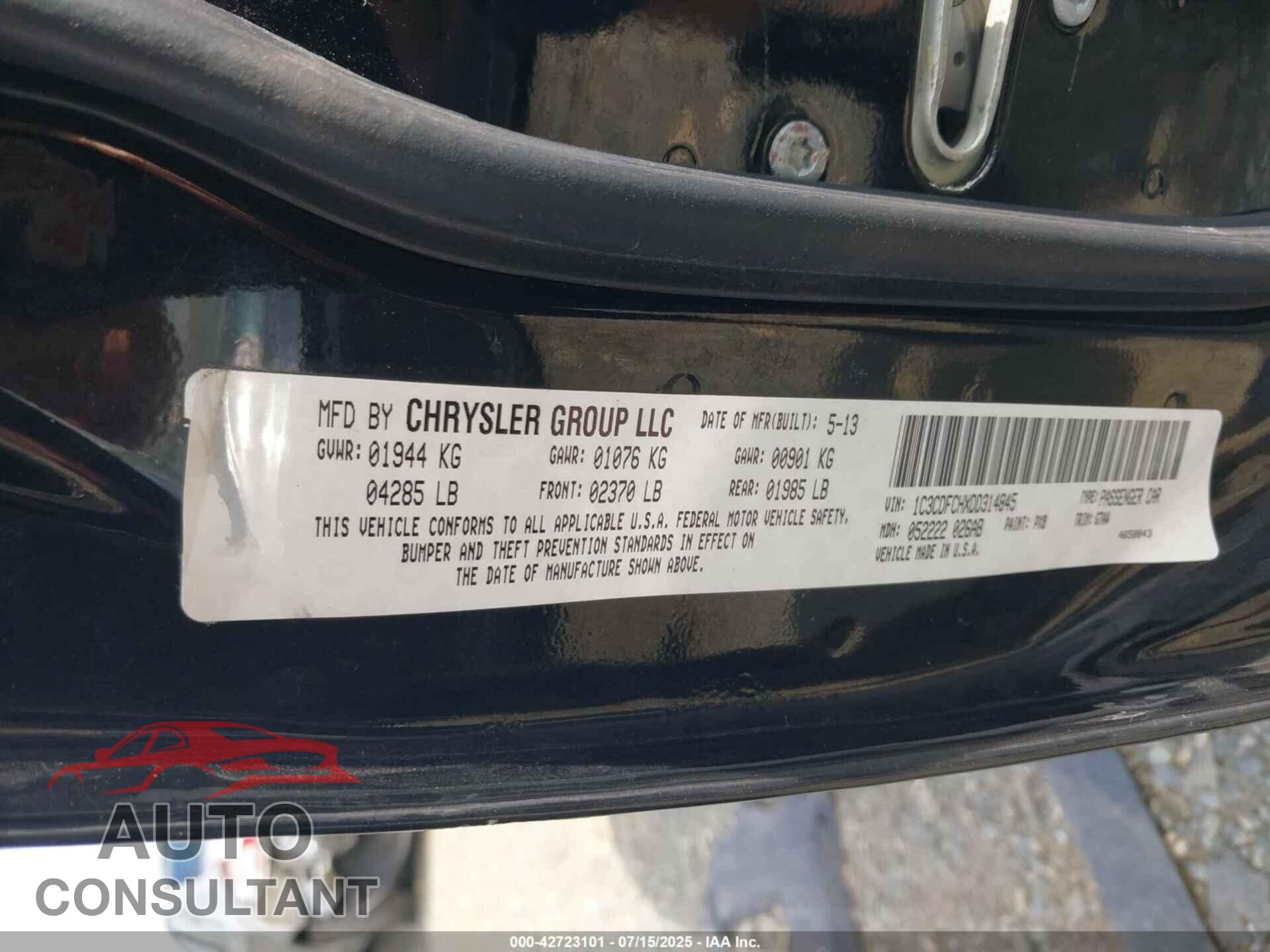 DODGE DART 2013 - 1C3CDFCHXDD314845