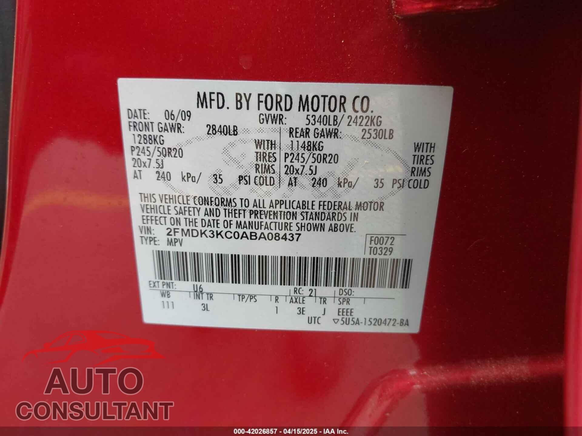 FORD EDGE 2010 - 2FMDK3KC0ABA08437
