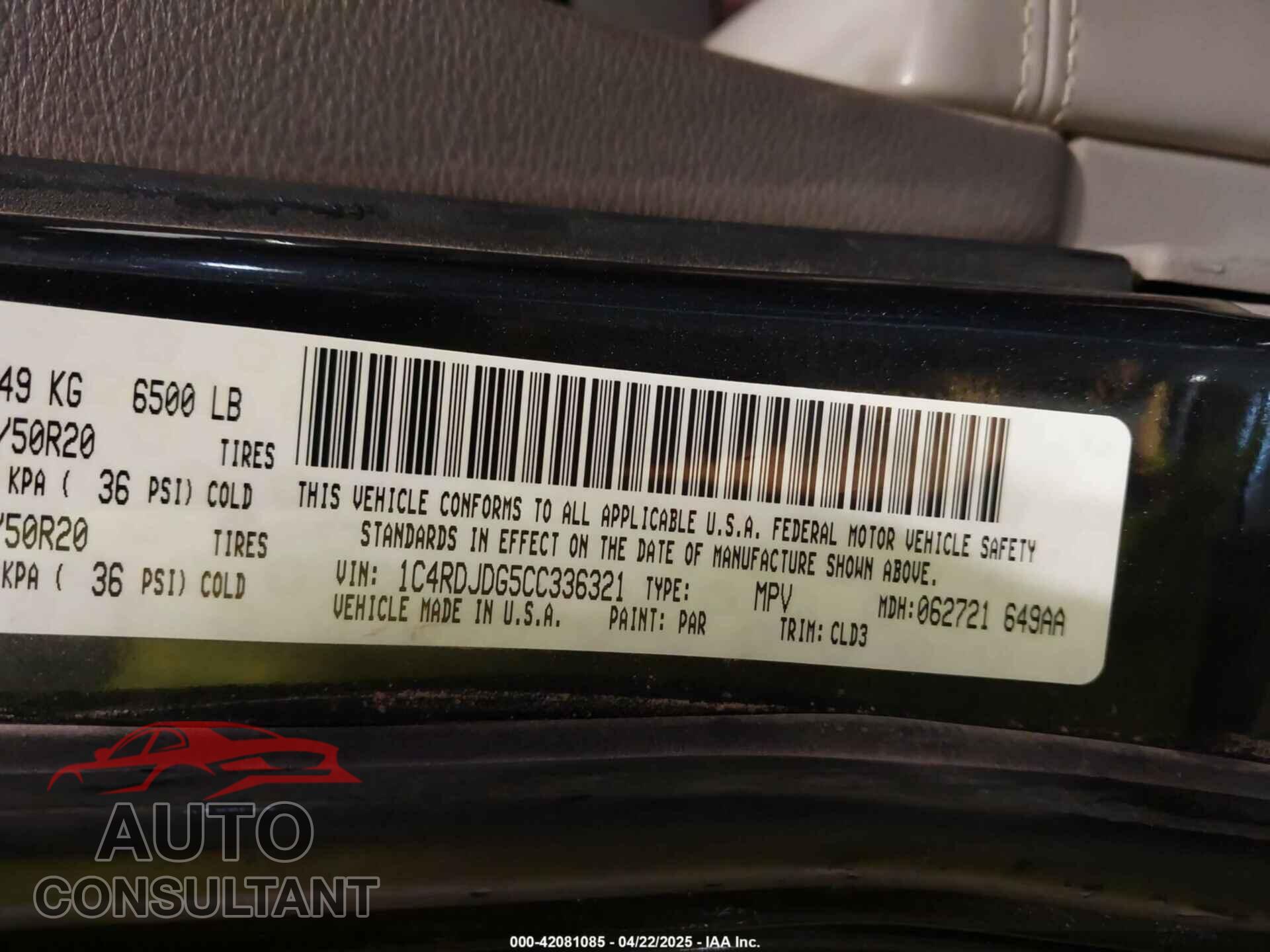 DODGE DURANGO 2012 - 1C4RDJDG5CC336321