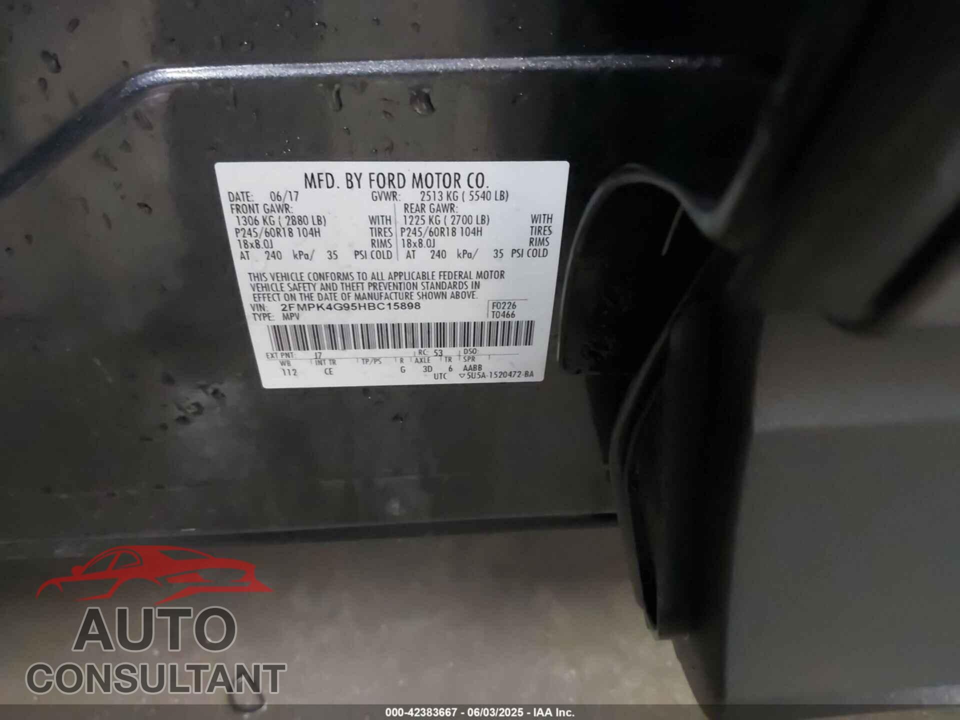 FORD EDGE 2017 - 2FMPK4G95HBC15898