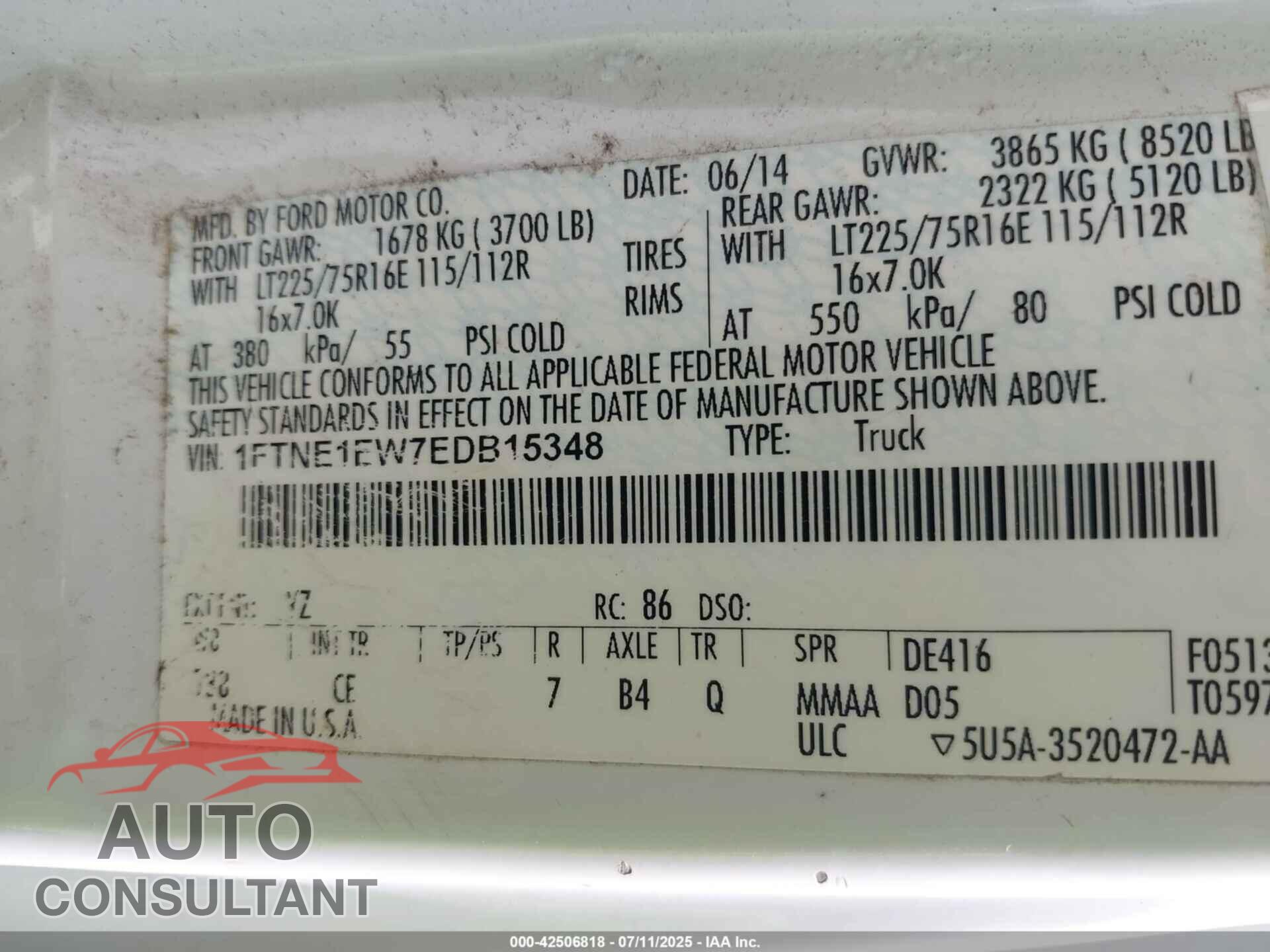 FORD E-150 2014 - 1FTNE1EW7EDB15348