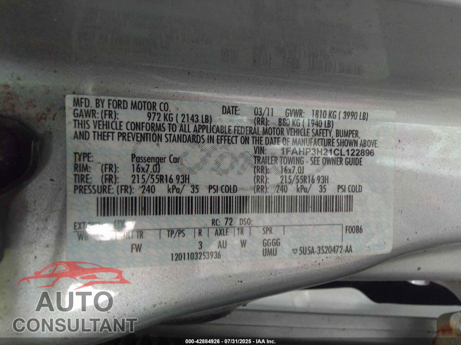 FORD FOCUS 2012 - 1FAHP3H21CL122896