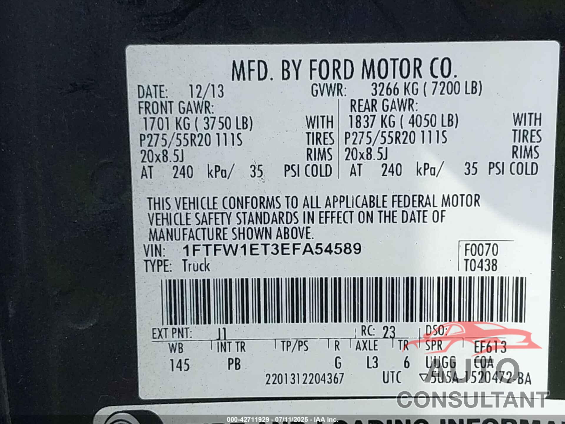 FORD F-150 2014 - 1FTFW1ET3EFA54589