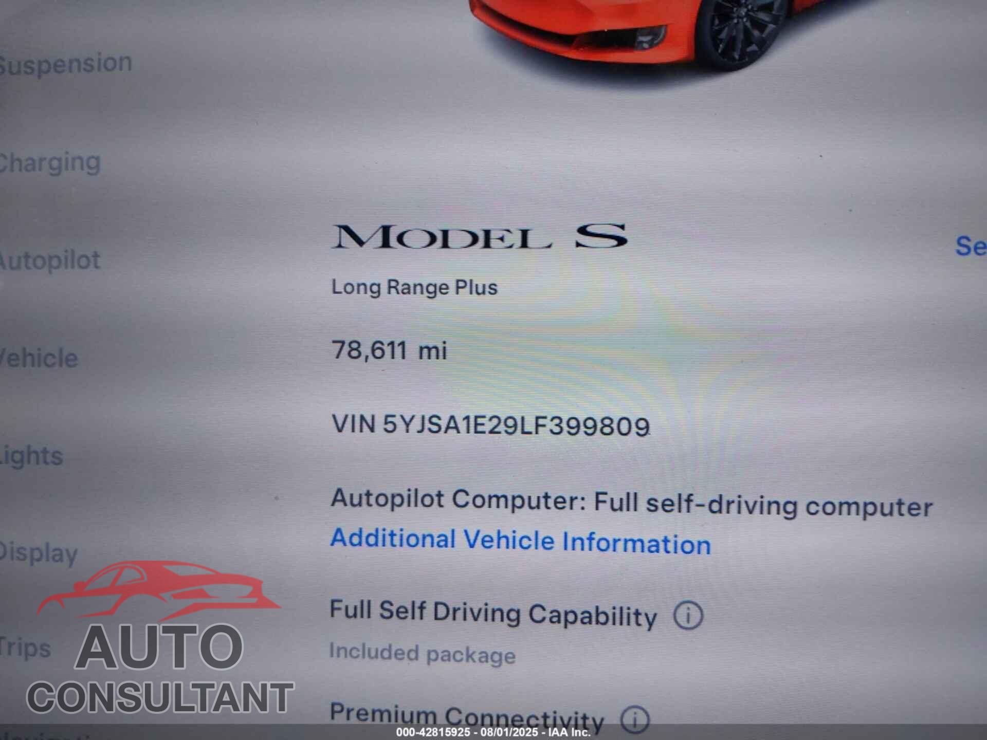 TESLA MODEL S 2020 - 5YJSA1E29LF399809