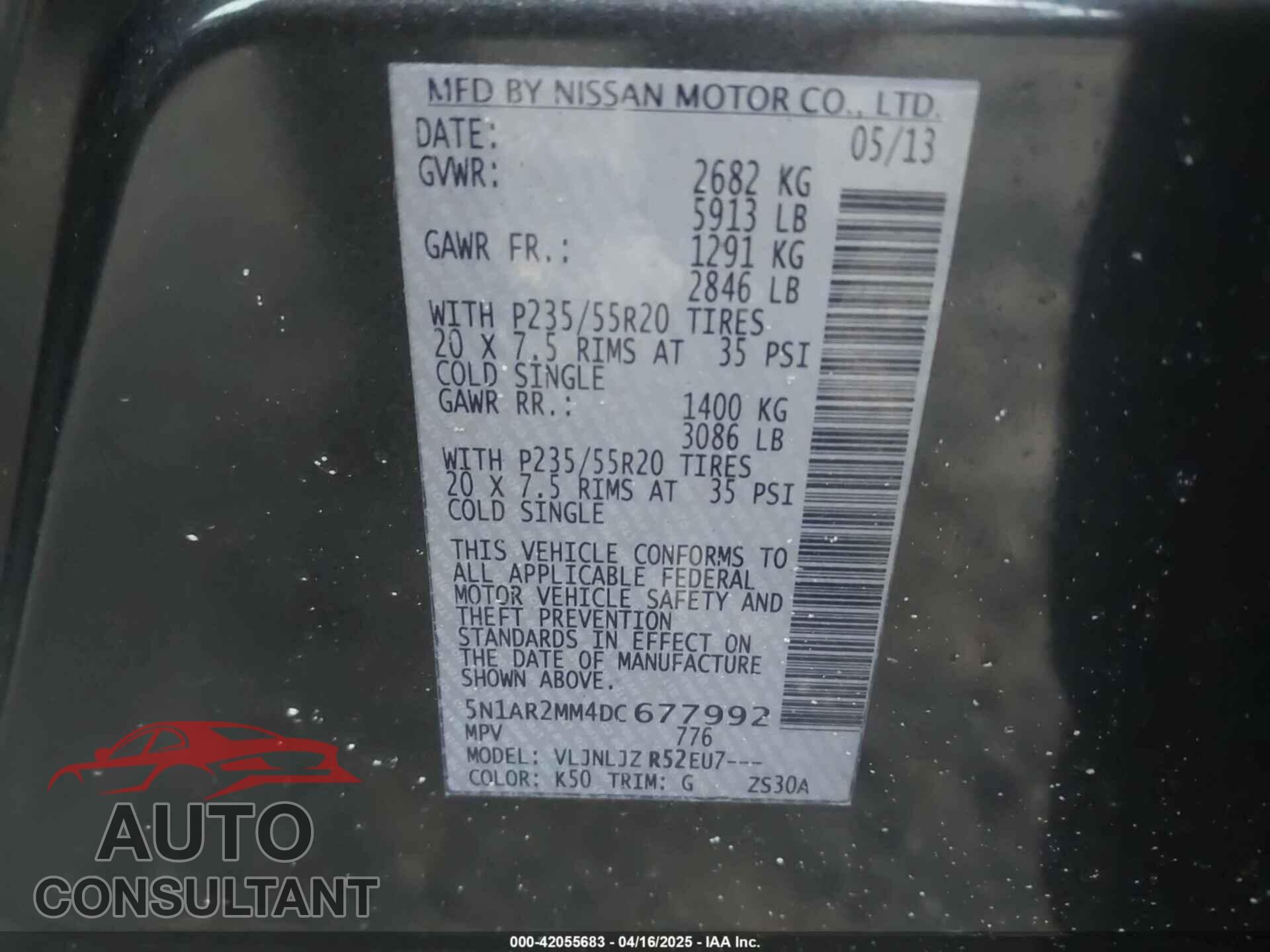 NISSAN PATHFINDER 2013 - 5N1AR2MM4DC677992