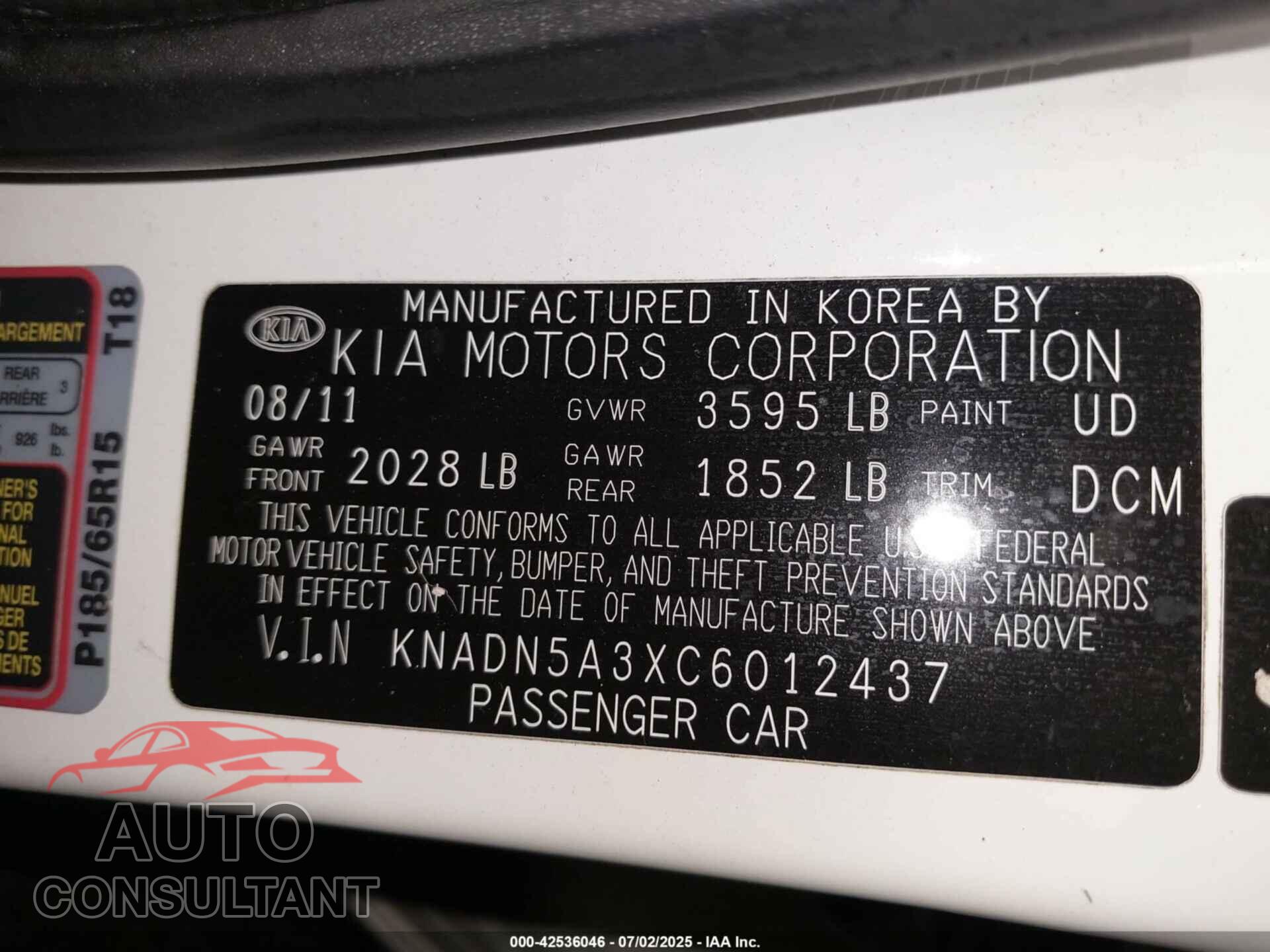 KIA RIO5 2012 - KNADN5A3XC6012437