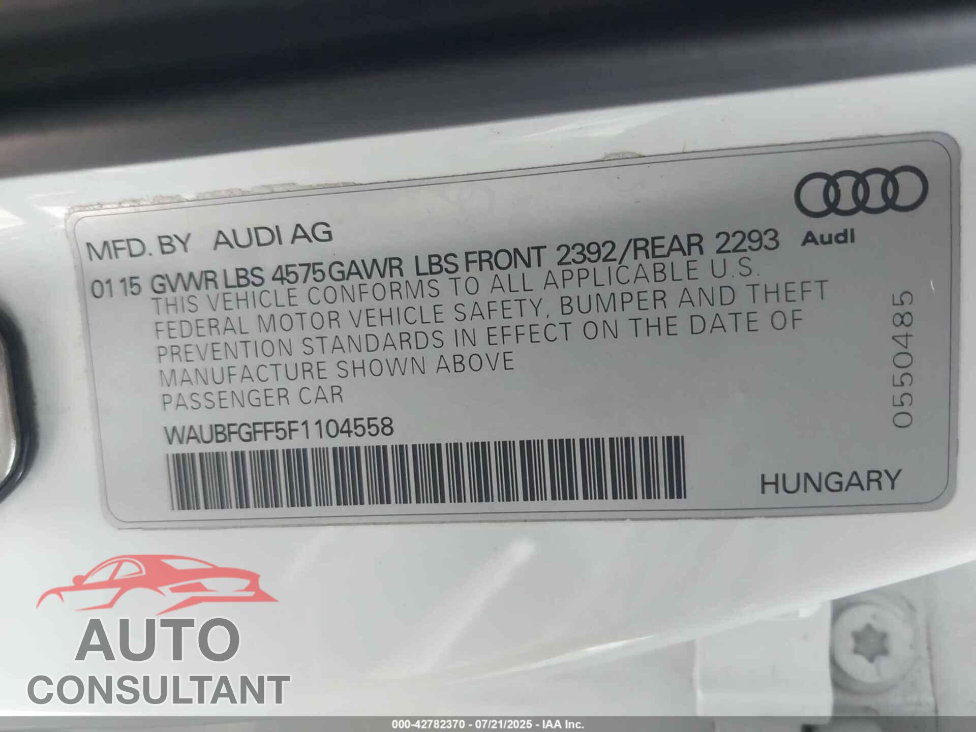 AUDI A3 2015 - WAUBFGFF5F1104558