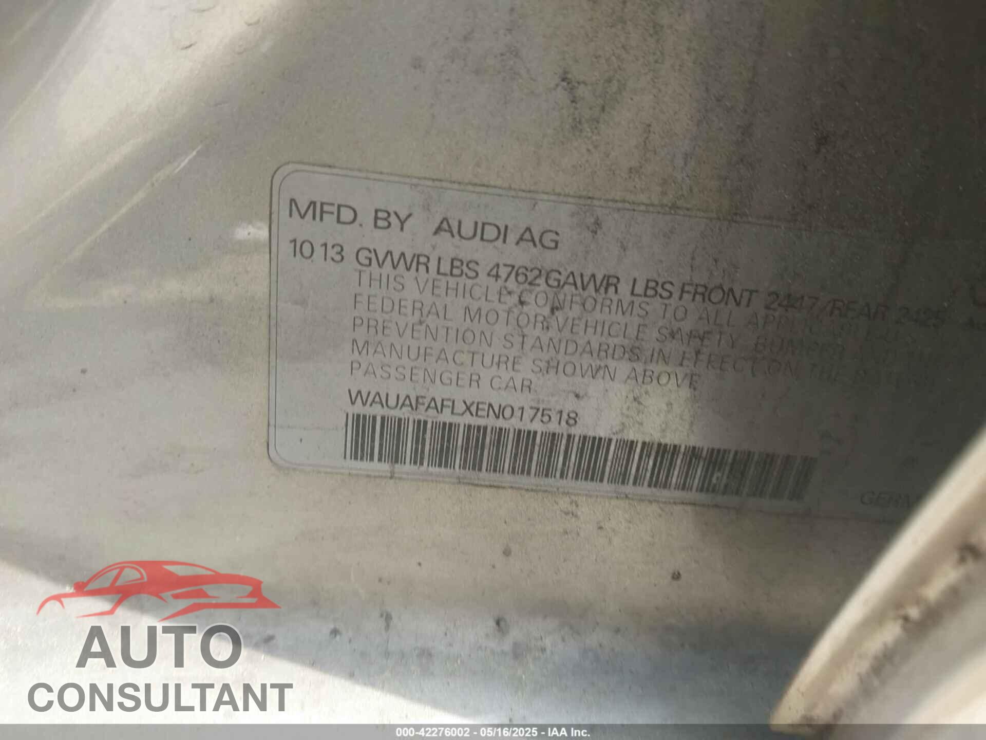 AUDI A4 2014 - WAUAFAFLXEN017518