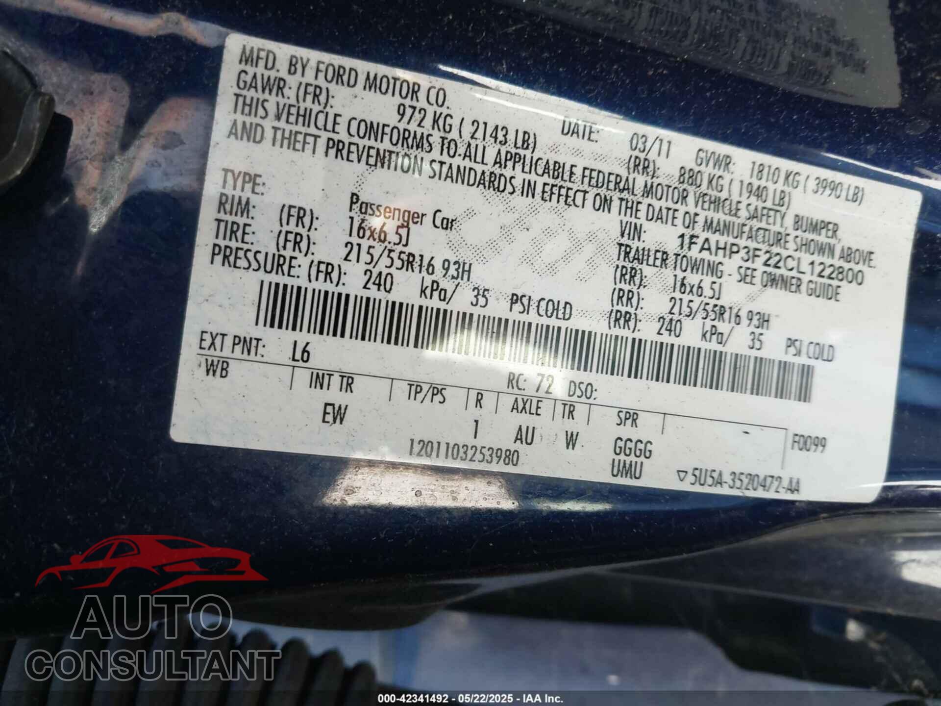FORD FOCUS 2012 - 1FAHP3F22CL122800